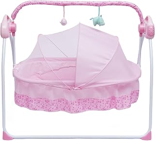 Columpio eléctrico para bebé, 90 x 50 x 83 cm, columpio para bebé, columpio para bebés, mosquiteras, adecuado para bebés menores de 18 meses, color caqui (rosa)