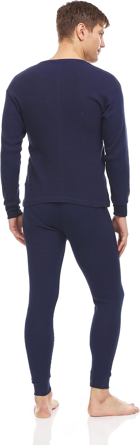 2pc Thermal Sets for Men, Base Layer Long Johns Underwear, Top & Bottom, Cotton, Solid Colors