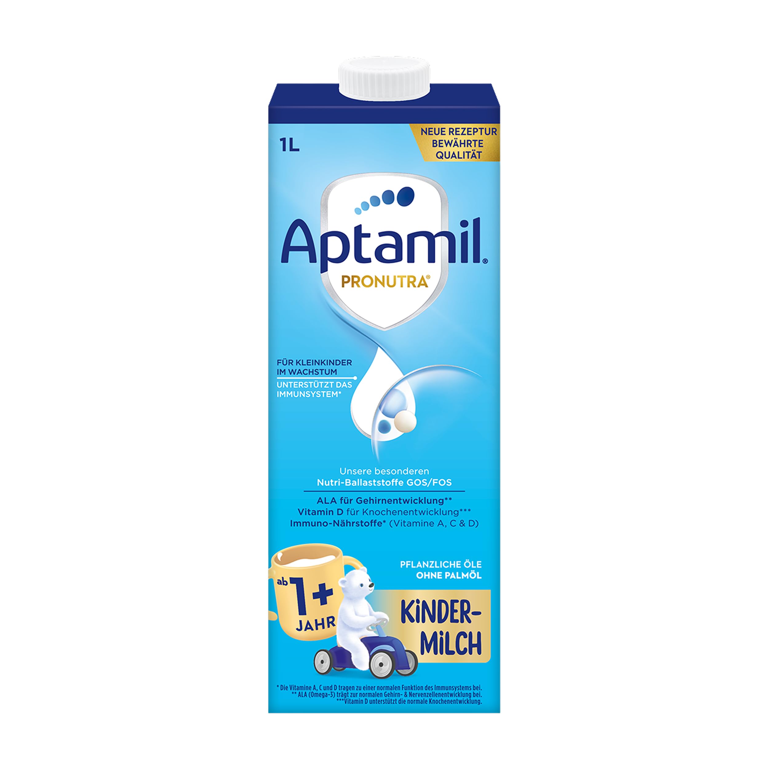Aptamil Kindermilch 1+ 1 Liter trinkfertig (6er Pack), trinkfertig & praktisch, für Kleinkinder im Wachstum, mit Vitaminen A, C und D sowie ALA (Omega-3), Calcium und Jod, ohne Palmöl
