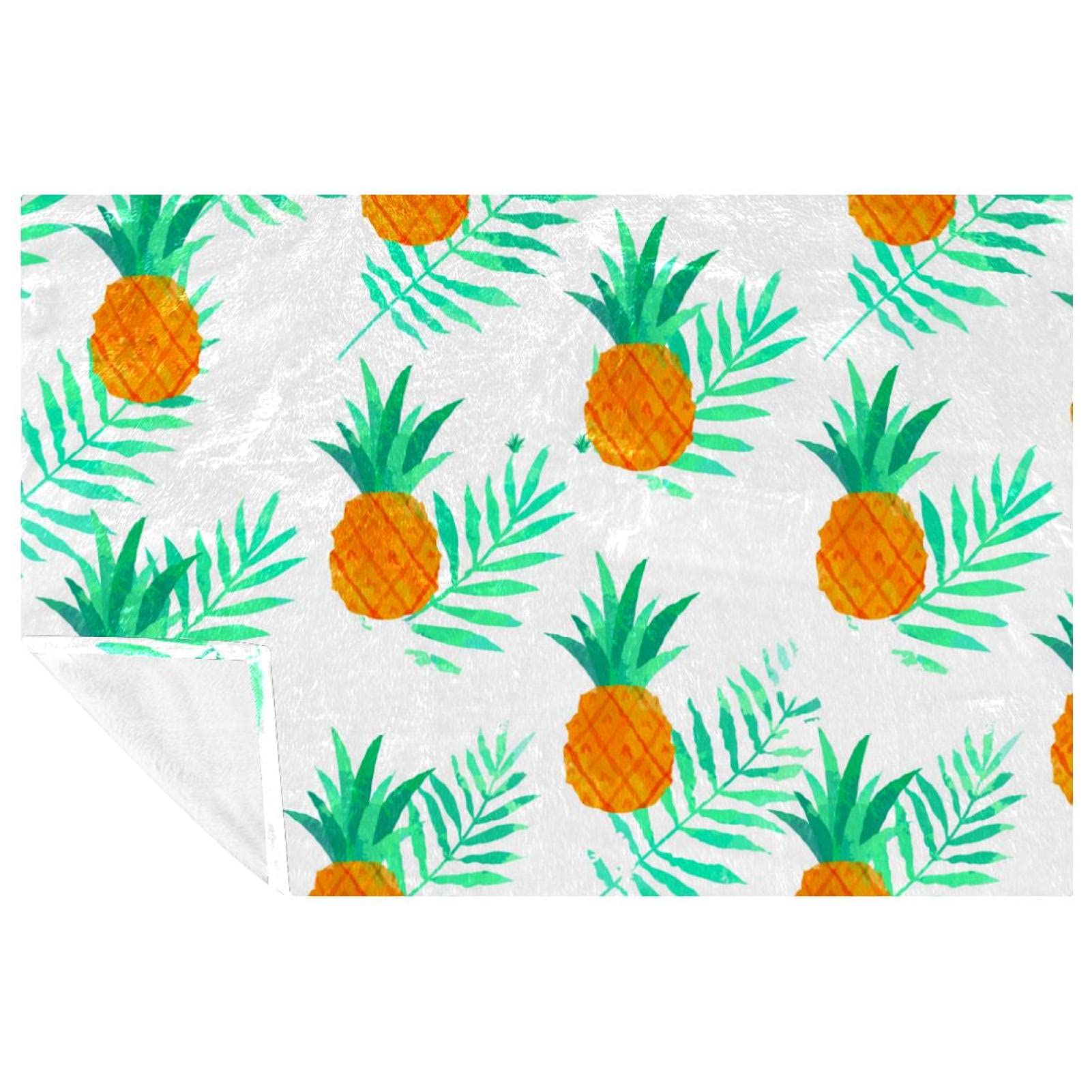 Couverture douce chaude motif ananas blanc lit canapé camping
