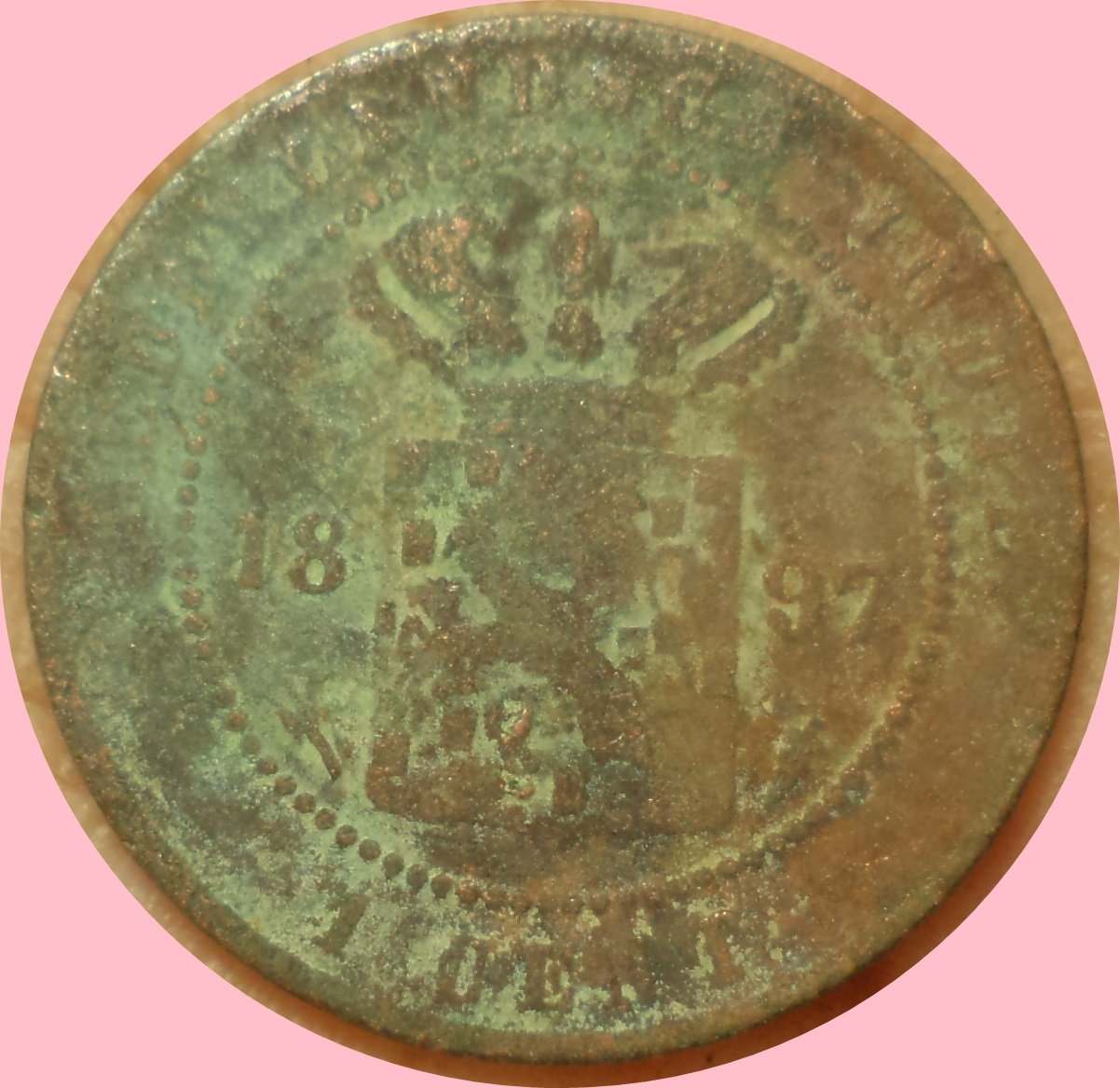 Netherlands East Indies 1 Cent 1897 Copper Coin Wilhelmina - World Coins #L08