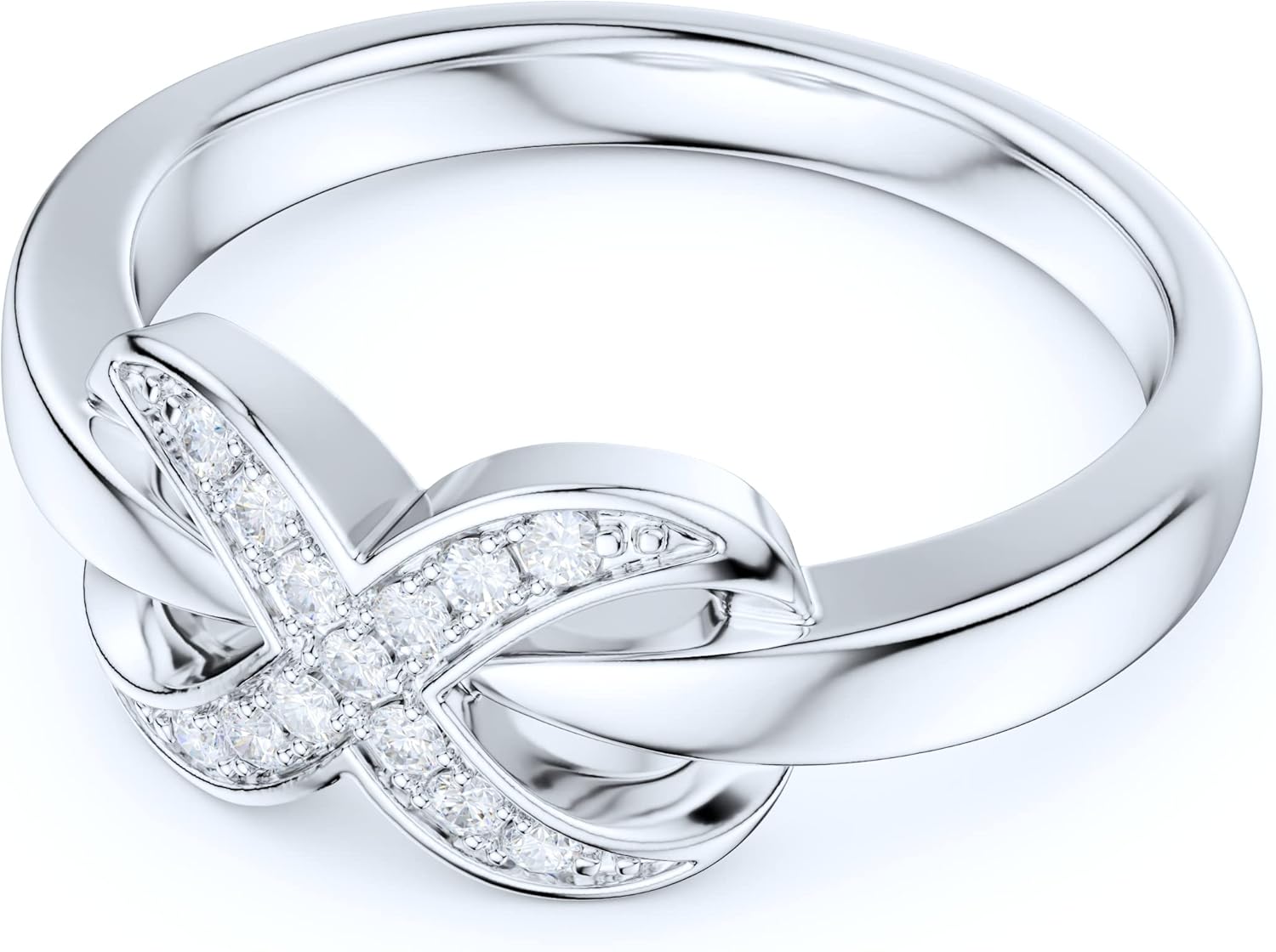 Sterling Silver Tapered Shank Simulated Round Brilliant Cut Diamond or Genuine Moissanites X Shape Infinity Promise Engagement Ring For Women