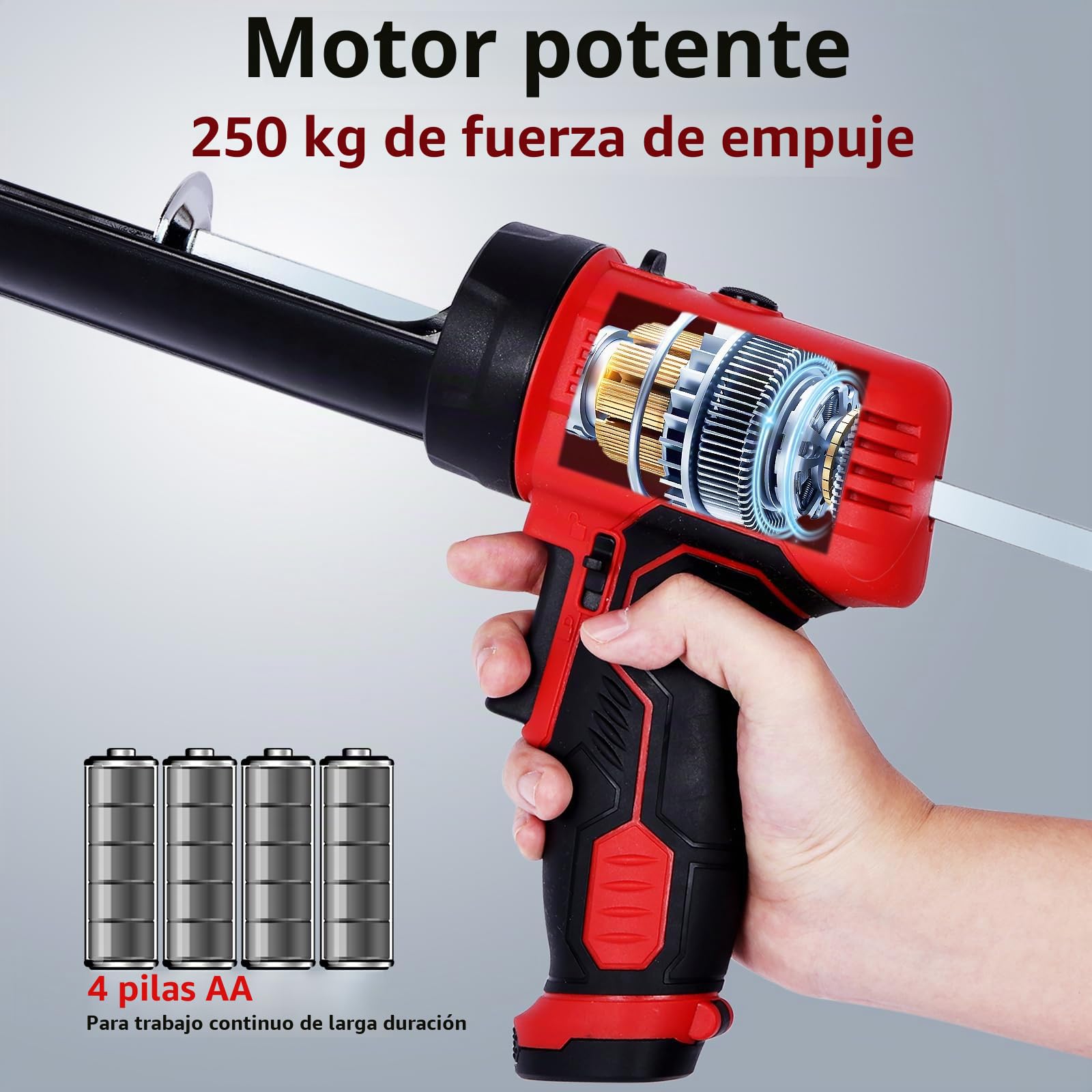 Pistola Silicona Bateria 300ml, Pistola Silicona Eléctrica Inalámbrica a Pilas Ligera de 0.9kg con Luz LED y Mango Ergonómico para Sellar Ventanas Puertas y Juntas para Pilas AA
