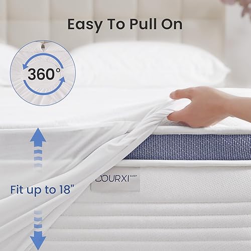 Miniatura 3 de Dourxi Protector de colchón, tamaño matrimonial, impermeable, protector de ropa de cama de bambú premium, transpirable, lavable, con bolsillos