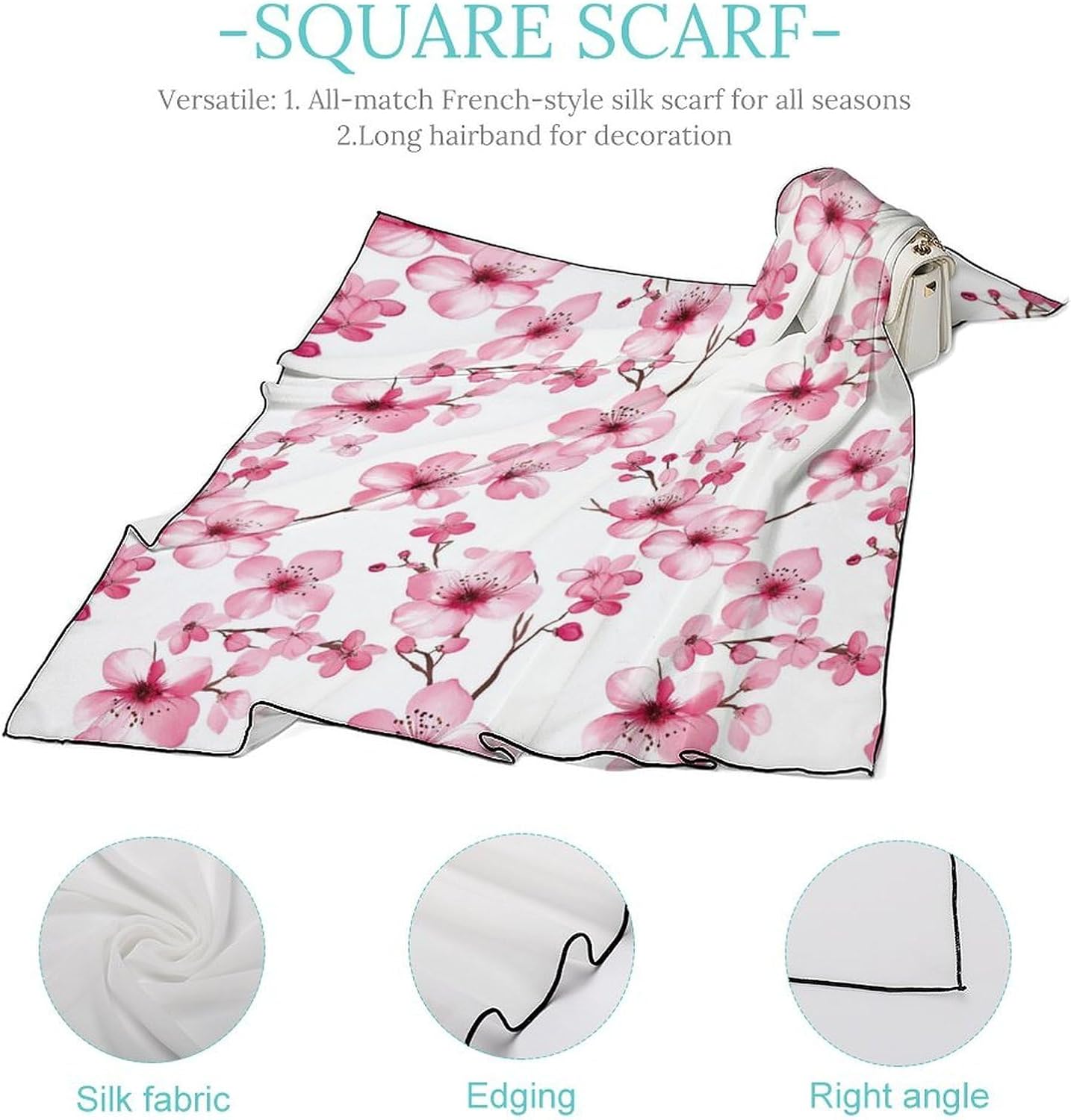 Cherryflowers Floral Bandana Fashion Head Scarf Square Silk Scarf Print Neck Hair Scarfs for Women Men Gifts
