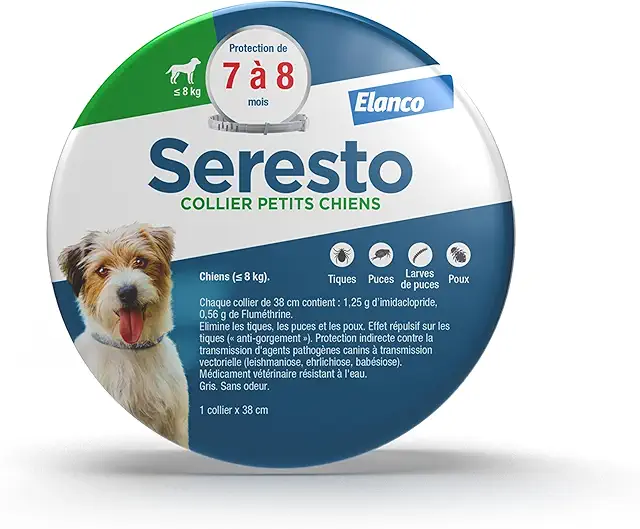 Collier Anti Puces Chien Seresto - Protection Longue Durée 8 Mois