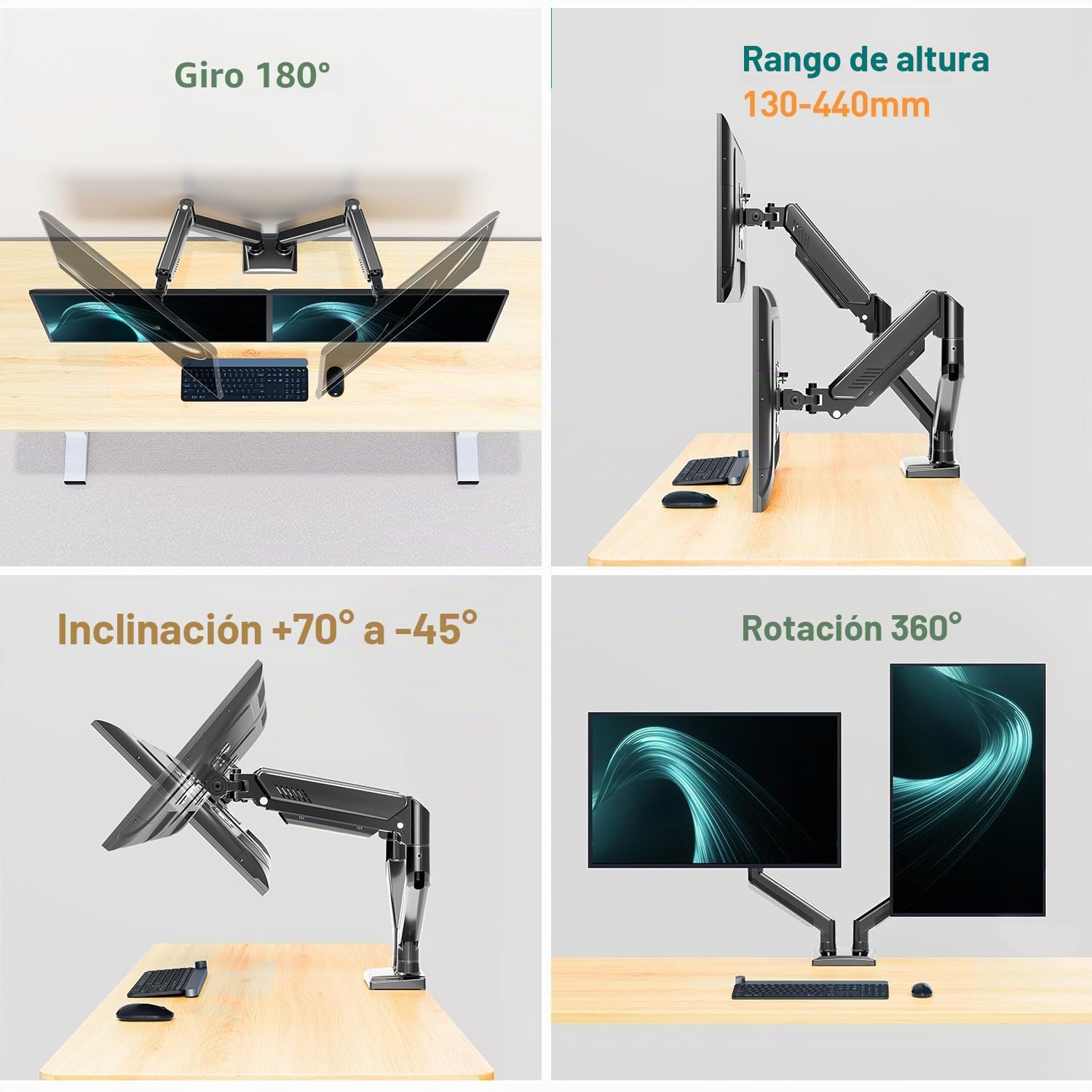 ELIVED Brazo de Monitor Doble Ajustable a Gas Soporte Ergonómico de Monitor de PC para la Mayoría de Monitores de 13-32 Pulgadas con VESA 75x75/100x100 EV005