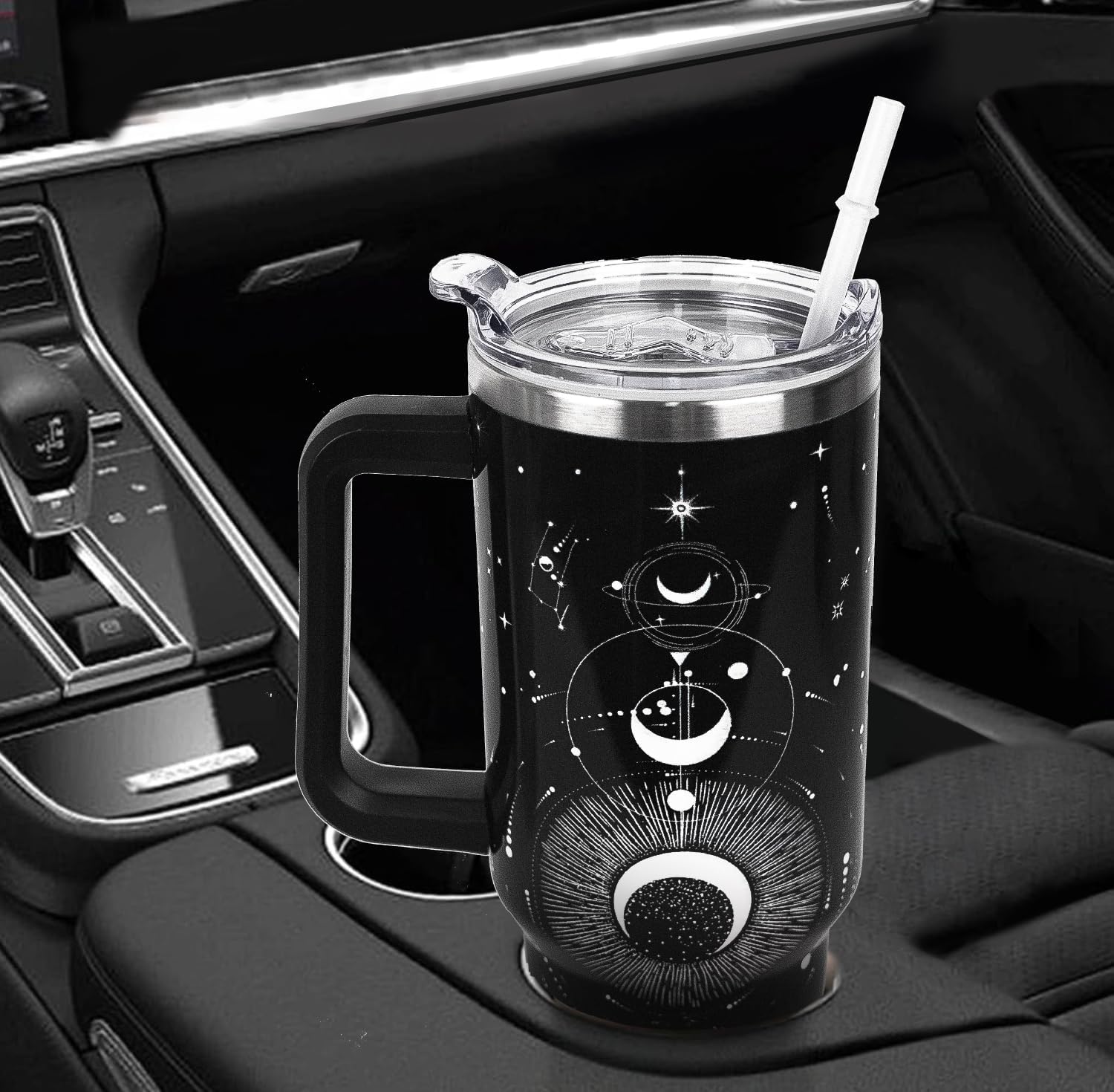 Goth Tumbler Constellation Gifts Halloween Moon Tumbler 40 oz Goth Gifts for Women Men Cups Coffee Travel Mug with Handle Leak Proof Insulated Witchy Gothic Decor Stuff - Image 7