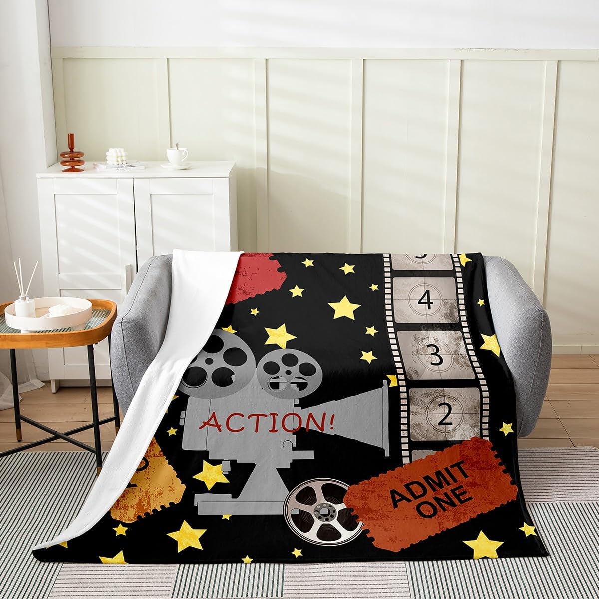 Movie Theater All Season,Bed Blanket Movie Action Family Time Flannel Fleece Blanket Cinema Poster Film Plush Throw Blanket, for Kids Old Fashion Home Decor Ultra Soft Room Decor 40"x50"