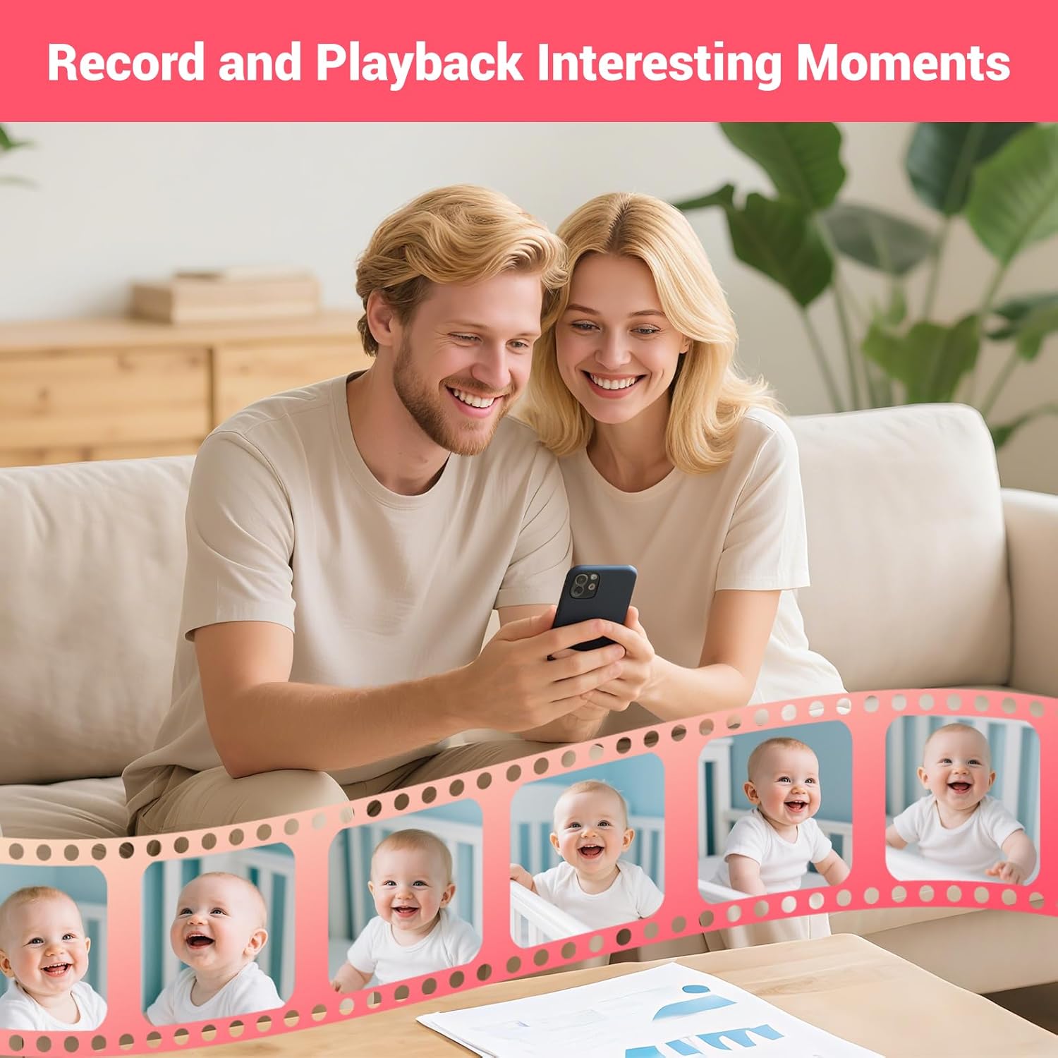 Video Baby Monitor with App & Screen 1080P Camera,Smart AI Cry Detection&Face Detection,8 Lullabies,2 Way Talk,Night Vision,Wall Mount,Support Smart Watch,Temperature Monitoring