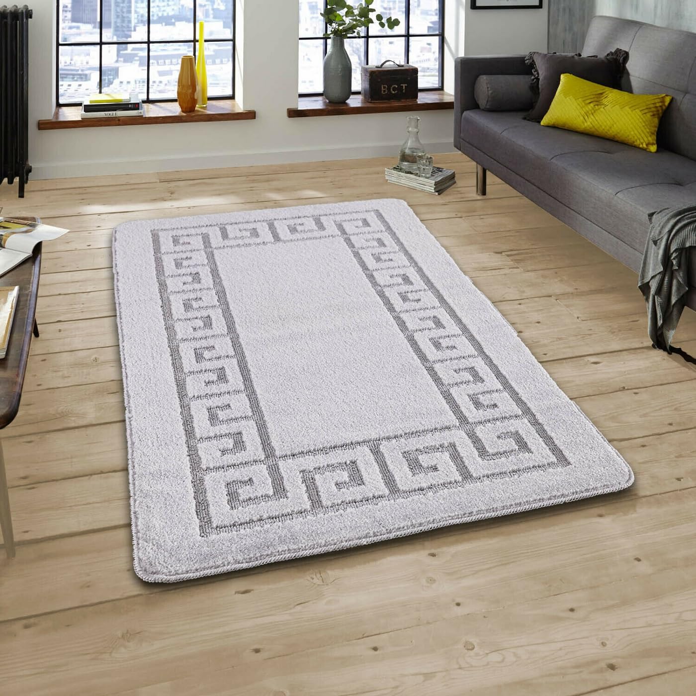 SmartLiving Door Mat Indoor & Outdoor 60X110cm Heavy Duty Non Slip Doormats,Machine Washable, Gel Backed Floor Kitchen Mat,Super Absorbent Gel Back Door Entrance Mats Soft Floor Carpet Rug-Dark Silver