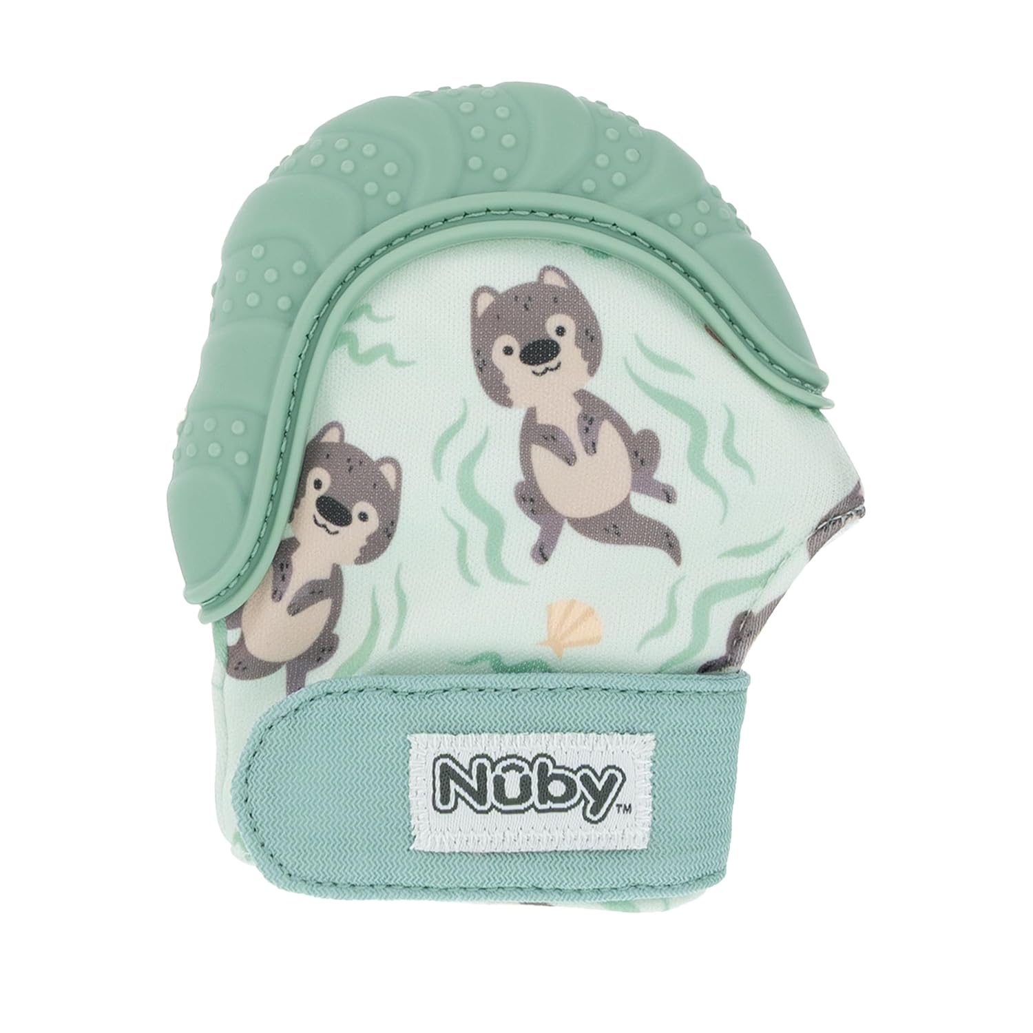 Nuby Happy Hands Silicone Teething Mitten Otter - Soft Massaging Baby Teether, Soothes Gums, Easy Wear 3+ Months, Machine Washable