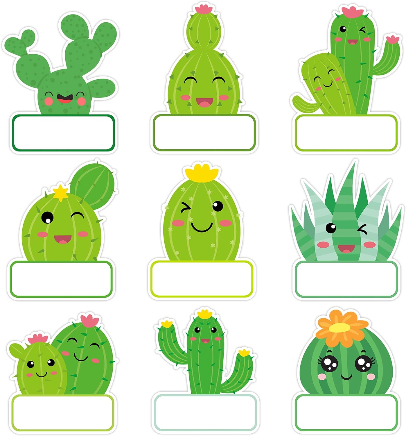 Lucleag 135 PCS Cactus Name Tags Stickers, Self Adhesive Cute Cactus Name Tag Labels Stickers for Classroom Back to School Student Office Desk Cubby Locker Bulletin Board Decor
