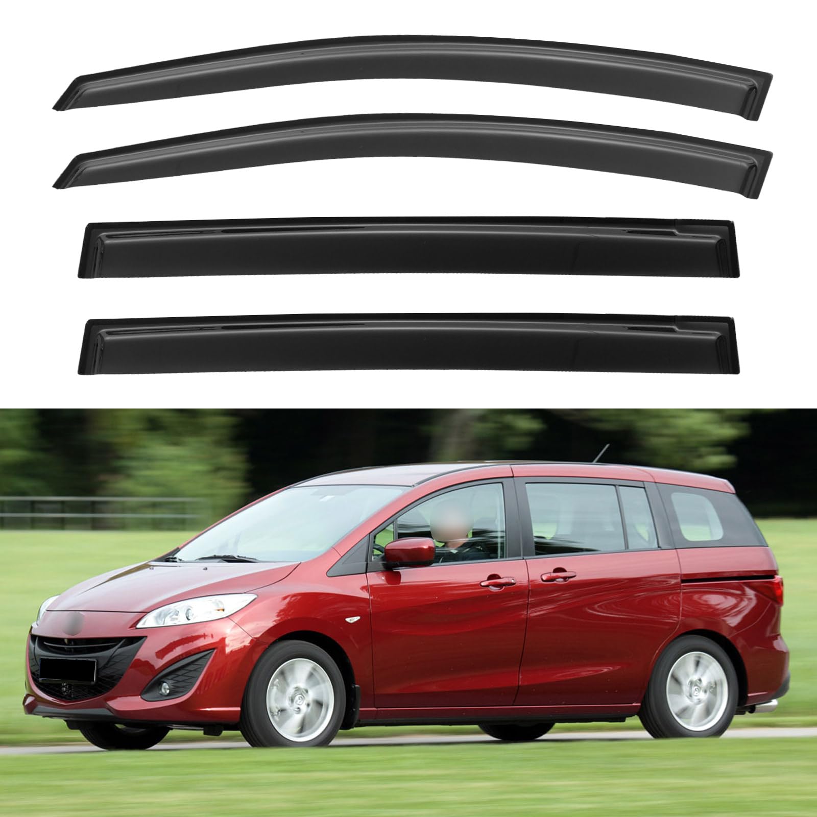Window Visors Rain Guards for 2006-2015 Mazda 5 | Out-Channel Window Vent Wind Deflectors Visors Shades Protectors for 06-15 Mazda 5
