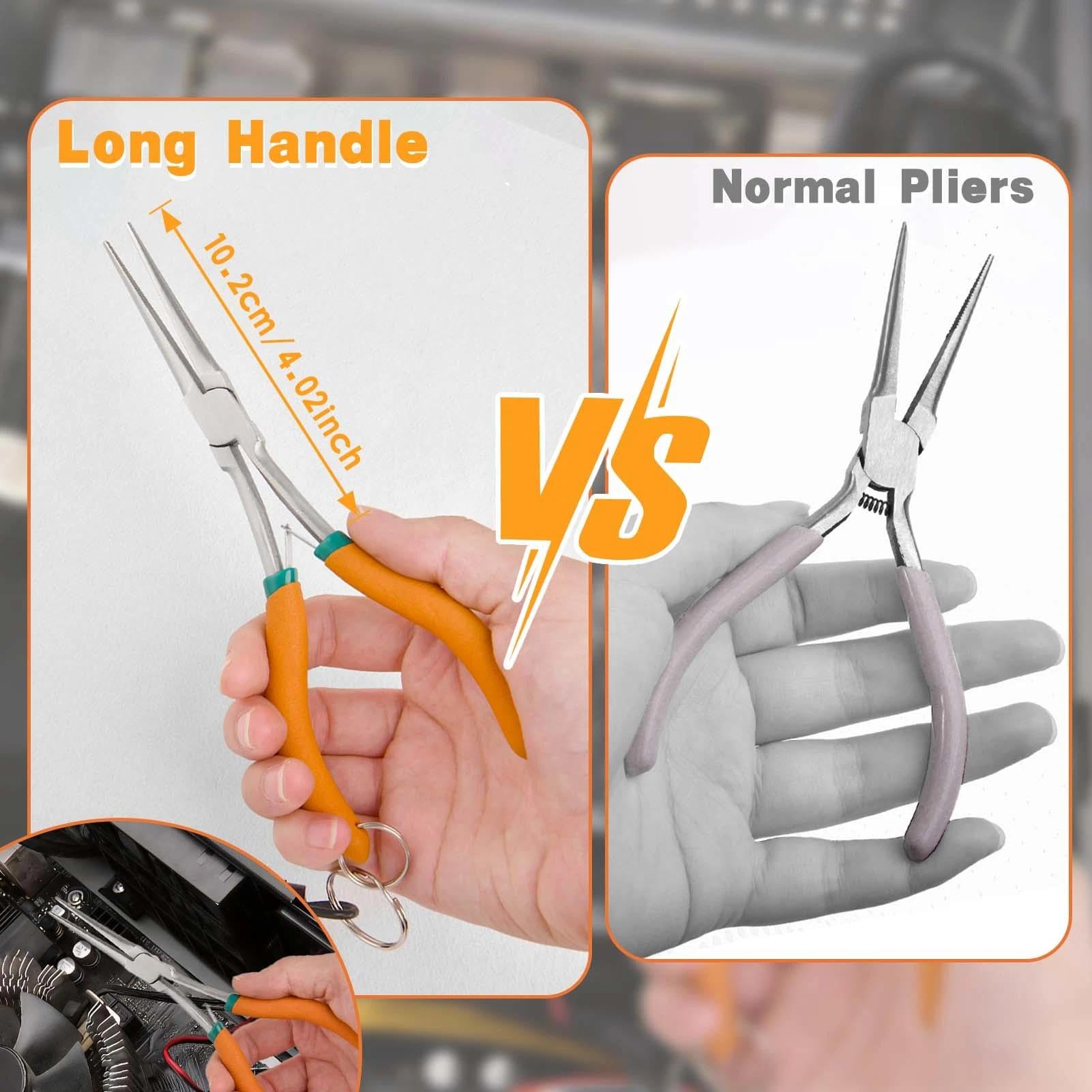 LEONTOOL Extra Long Needle Nose Pliers – 7” Straight Serrated Jaw, Fishing Hook Remover, Lanyard Included – Great For Tight Spaces And Jewelry Making