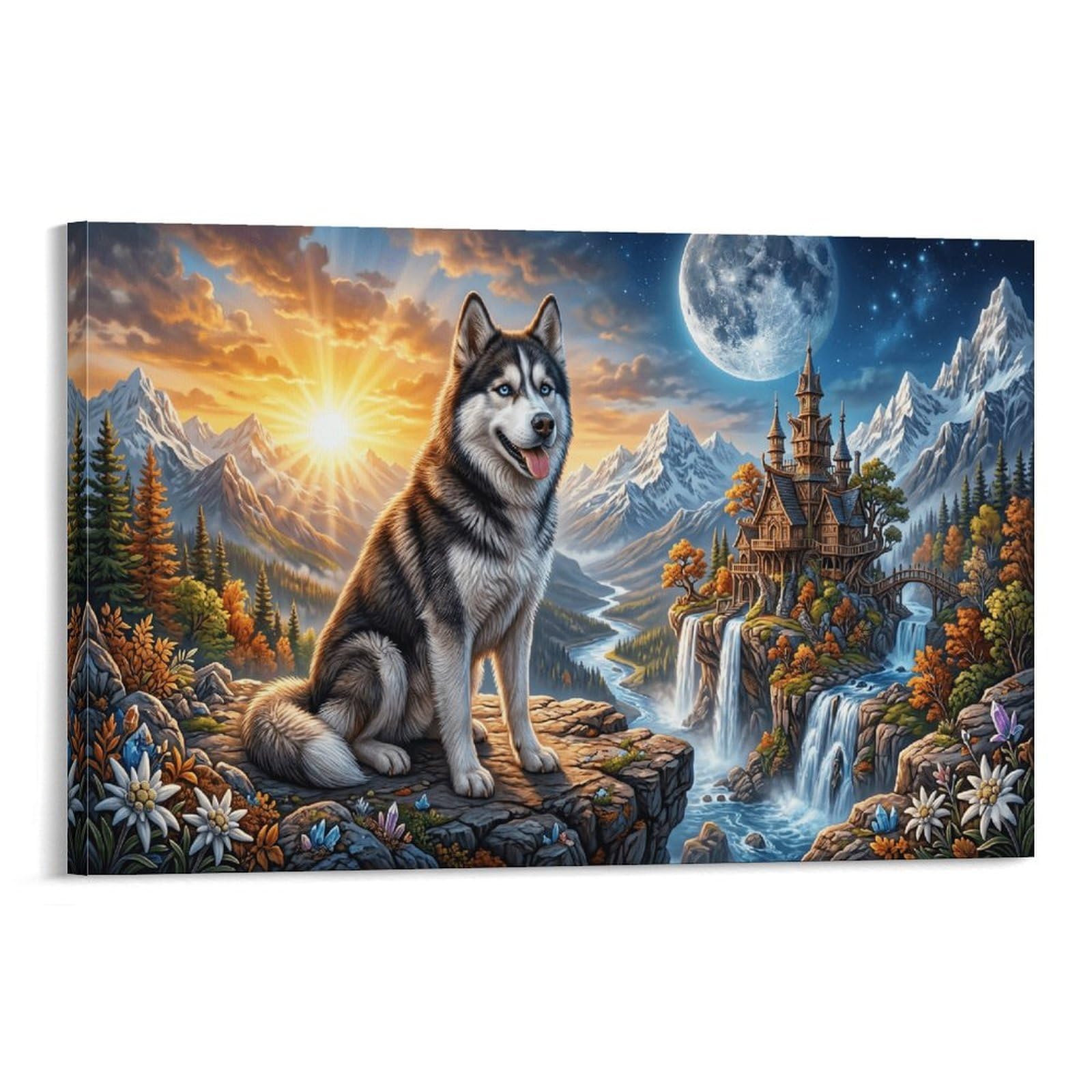 XPASHIQWC Husky Poster Artwork Snow Mountain Forest Giclee Canvas Prints Modern Canvas Wall Art Picture Wall Hanging for Bathroom Wall Decor 24x36inch(60x90cm)