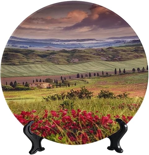 Miniatura 9 de Toscana Italia - Plato decorativo de cerámica, plato decorativo liso amarillo con soporte, adorno de cerámica utilizado para exhibir cocina,