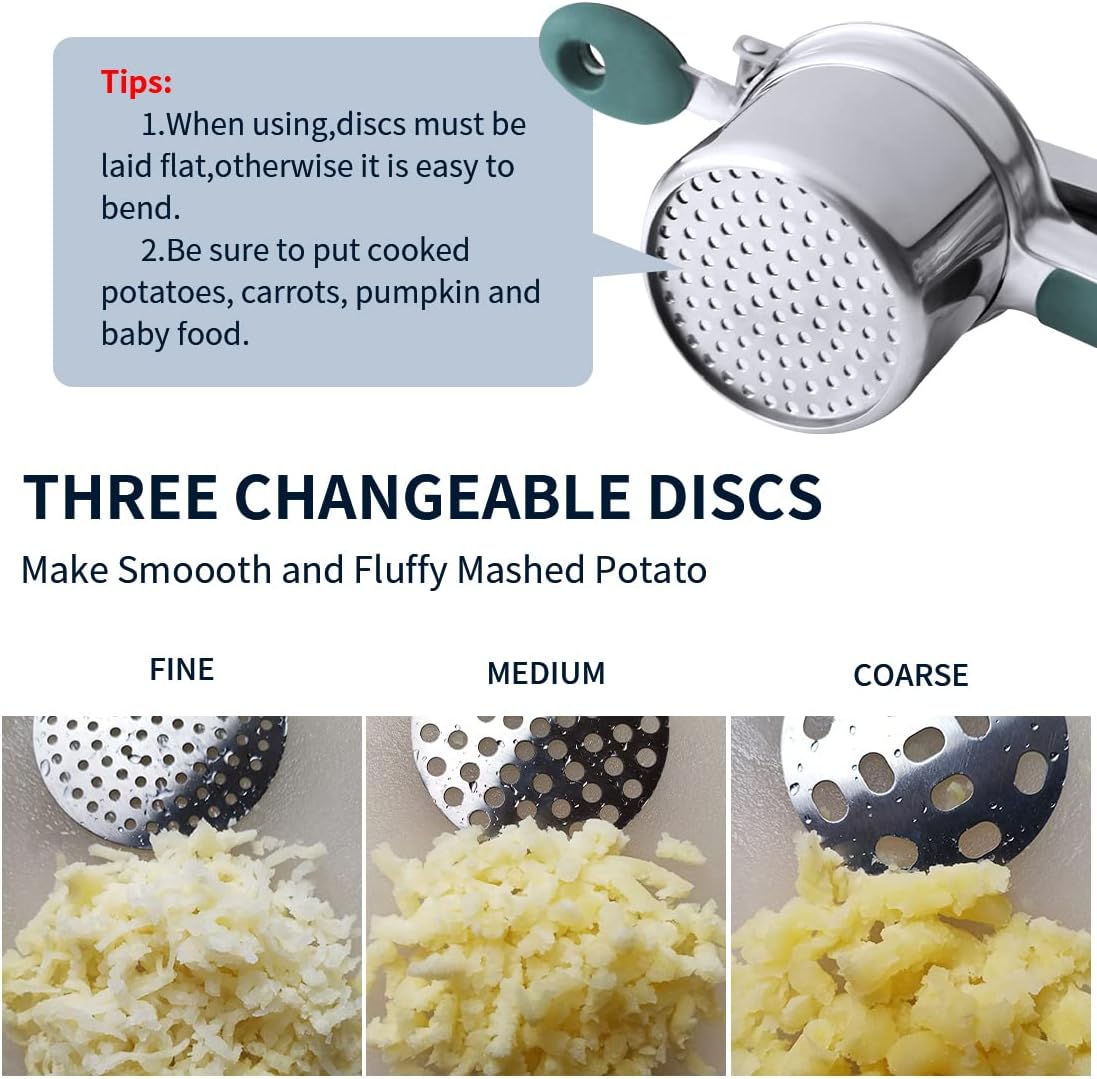Potato Ricer,Ricer For Mashed Potatoes,Ricer Kitchen Tool With 3 Interchangeable Discs,Potato Ricer Stainless Steel Creates Smooth Mashed Potato,Spaetzle Press Squeezer,Christmas Gifts For Mom