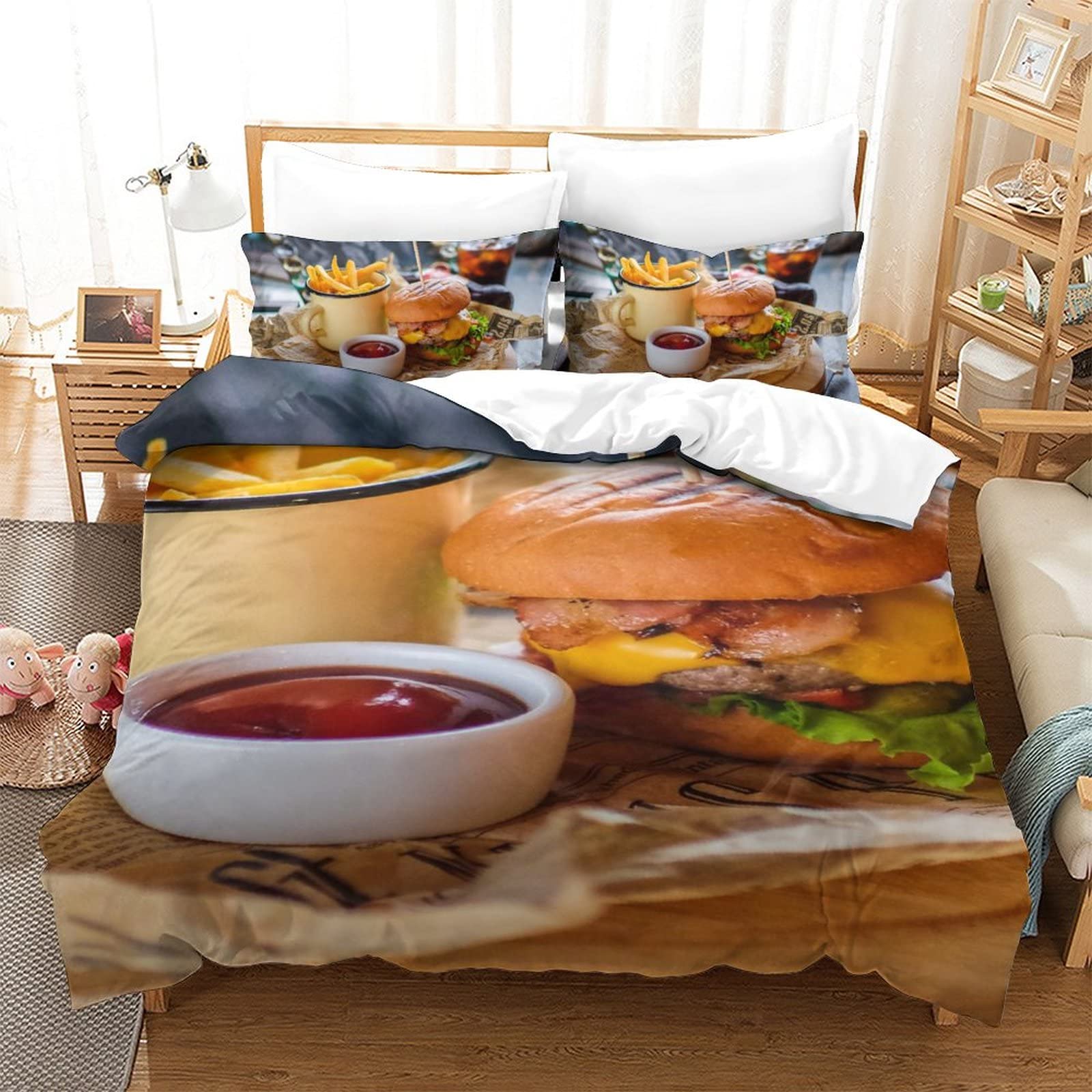 Housse de couette 3D hamburger literie confortable contre les nuits froides
