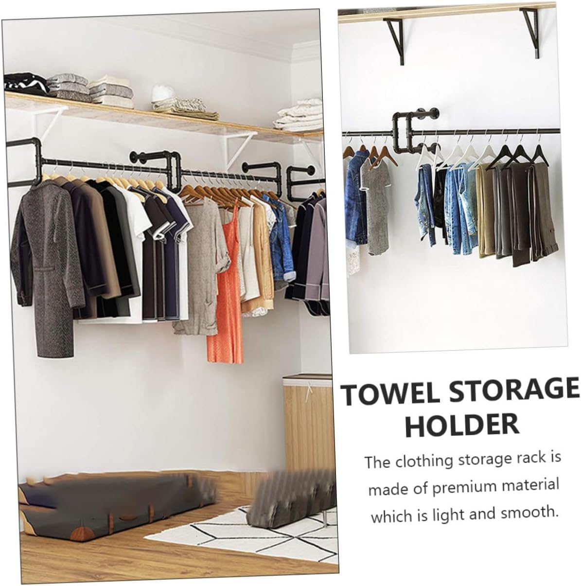 Operitacx Industrial Style Wall-mounted Rack Metal Clothing Storage Holder Water Pipe Design Space-saving Garment Stand for Home Closet Organization