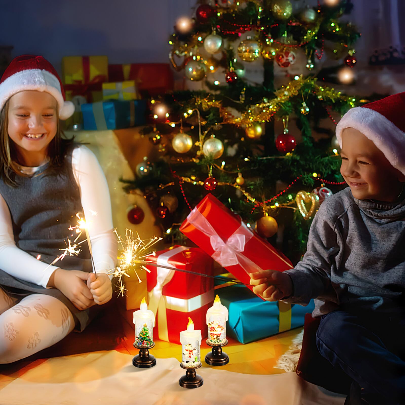 3pezzi Globi di Neve Luminosi Natalizi Candele per Finestre Fiamma LED Realistica Scintillanti Decorazioni Luminose per Centrotavola di Festa per Casa