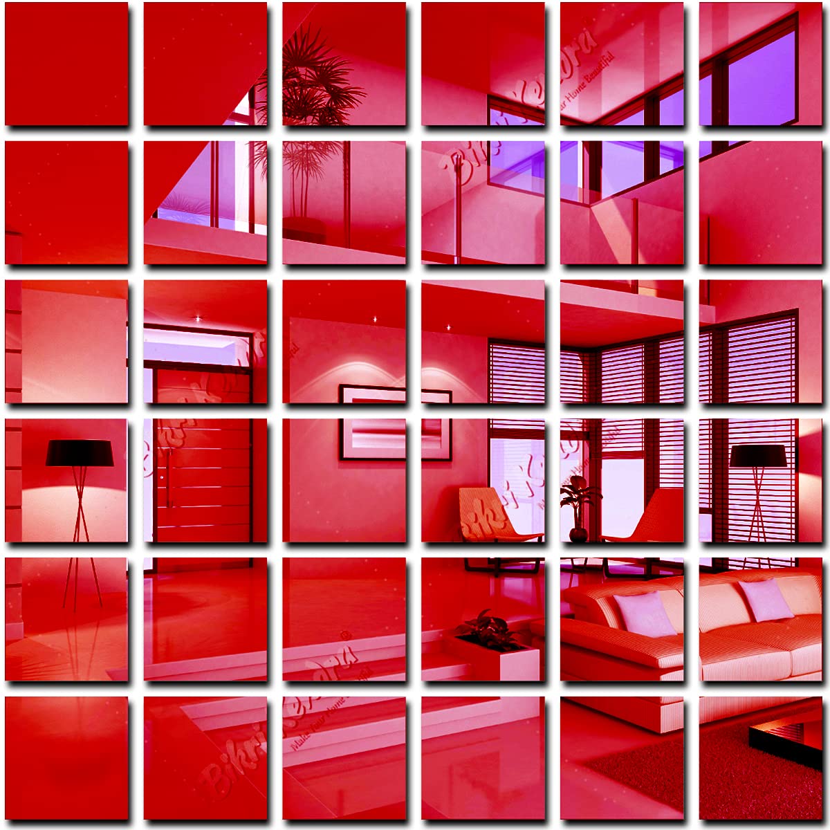 Bikri Kendra -Big Square 36 red- Acrylic Mirror Wall Stickers (B098BCQ3G6) Amazon Price History, Amazon Price Tracker