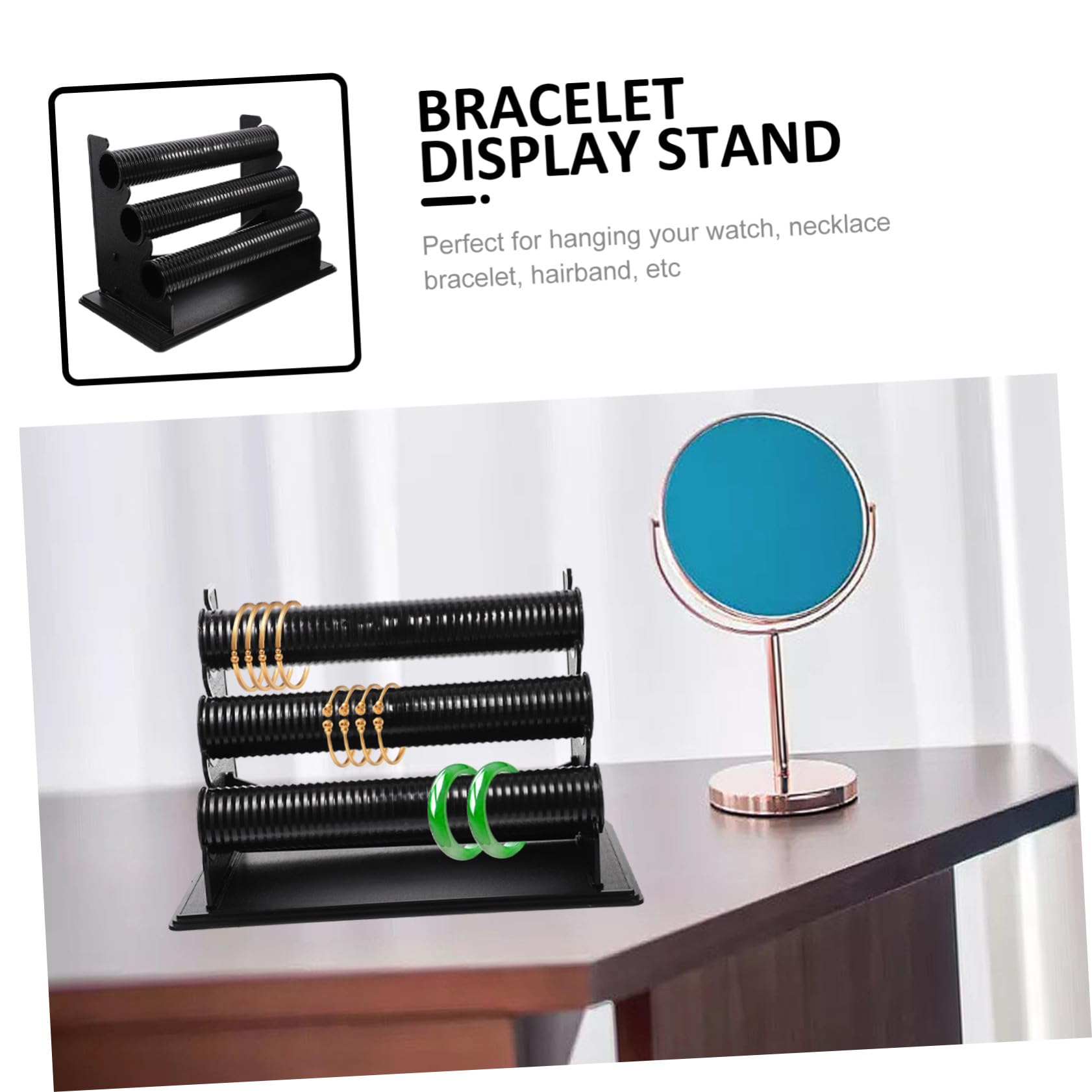 UKCOCO Expositor Desmontable para Pulseras y Relojes de 3 Capas en Pvc Negro, Soporte Multifuncional para Baño o Dormitorio