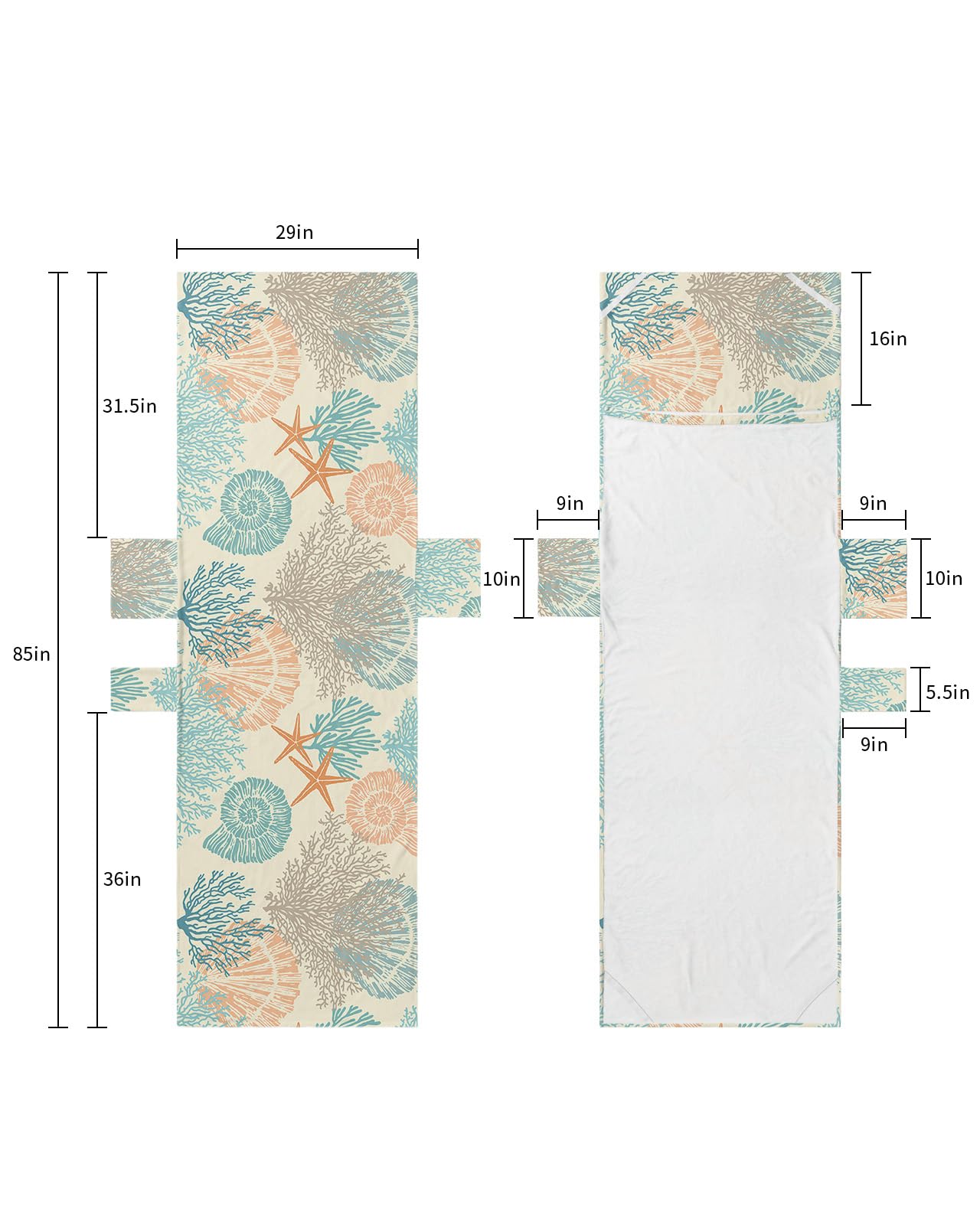 Vintage Blue Orange Grey Coastal Beach Lounge Chair Towel Cover, Soft Chaise Lounge Towel with Side Pockets Patio Pool Chairs Cover for Beach/Pool Sunbathing 29x85 Summer Beach Coral Nautical Seaside