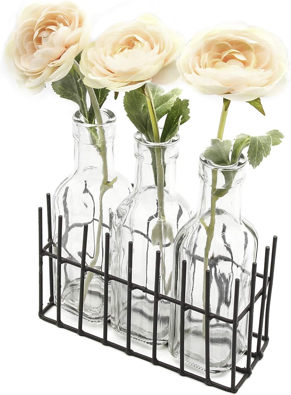 Funsoba Small Glass Vases in Metal Rack Stand Window Display Set of 3 Hydroponic Flower Vase Farmhouse