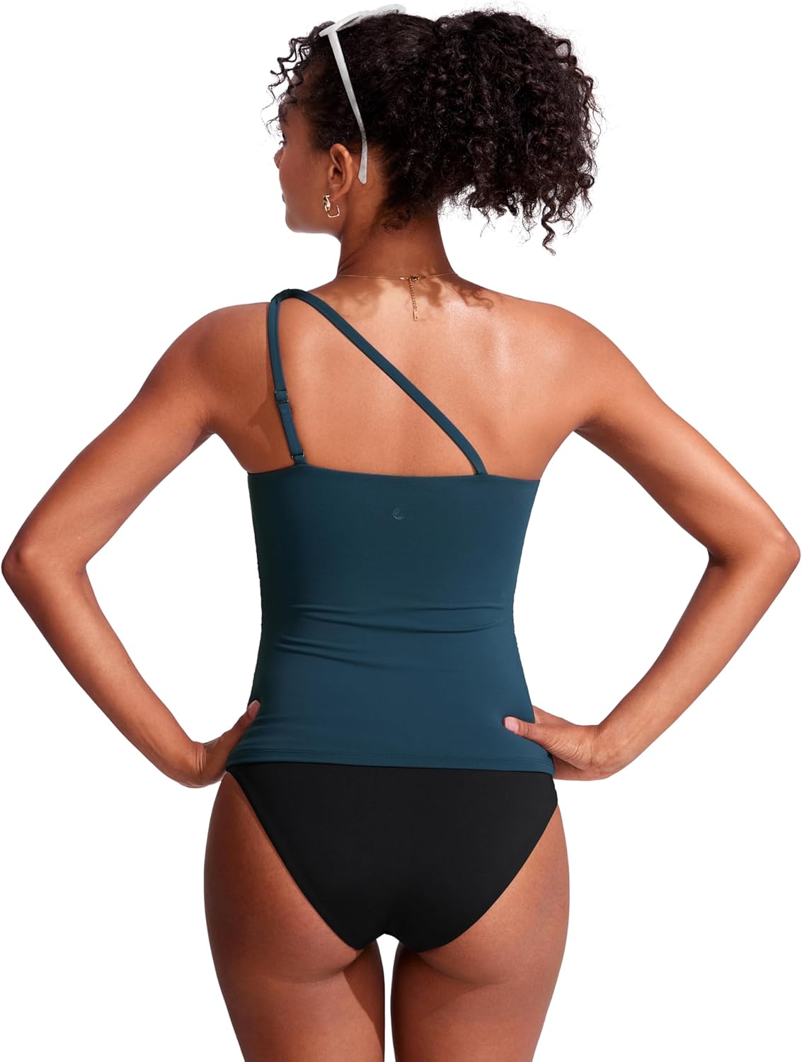 CRZ YOGA One Shoulder Tankini Tops for Women Ruched Bathing Suits Tummy Control Adjustable Swimsuit Only No Bottom Padded - Image 2