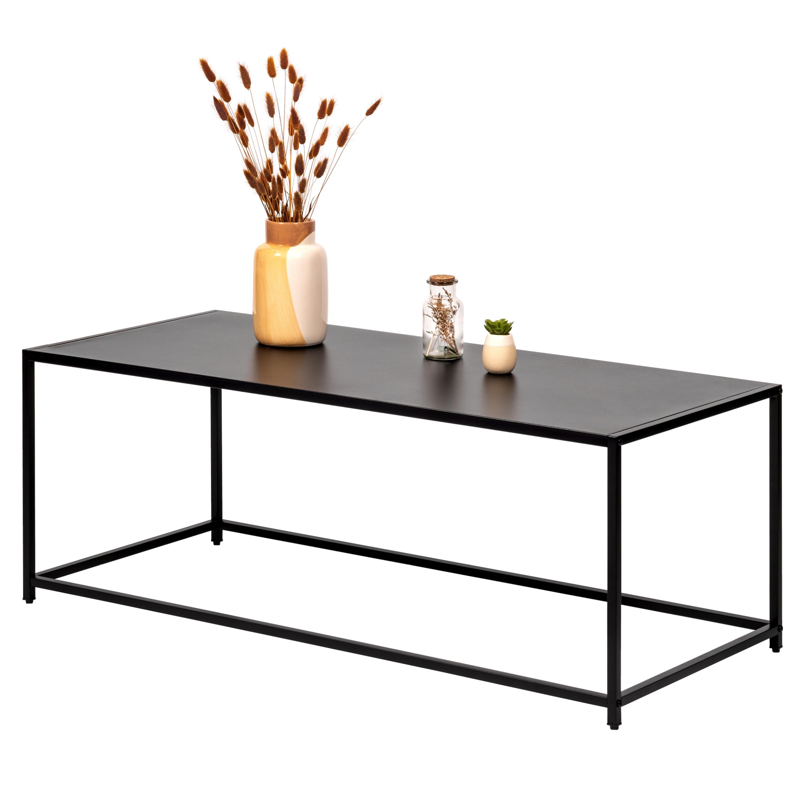 eluno Couchtisch, Wohnzimmertisch, Beistelltisch im modernen Industrie-Design - für viele Wohnbereiche geeignet, Pflegeleichte und Kratzfeste Oberfläche, aus schwarzem Metall 110 x 41 x 50 cm