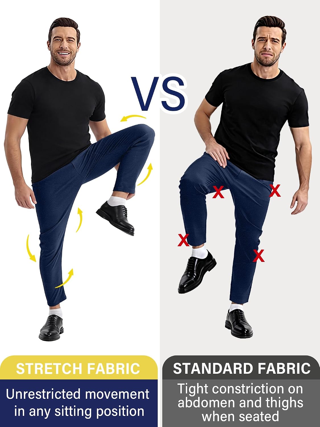 PLEPAN Men's Slim Fit Stretch Dress Pants Skinny Tapered Slacks Chino Trousers with Expandable Waist