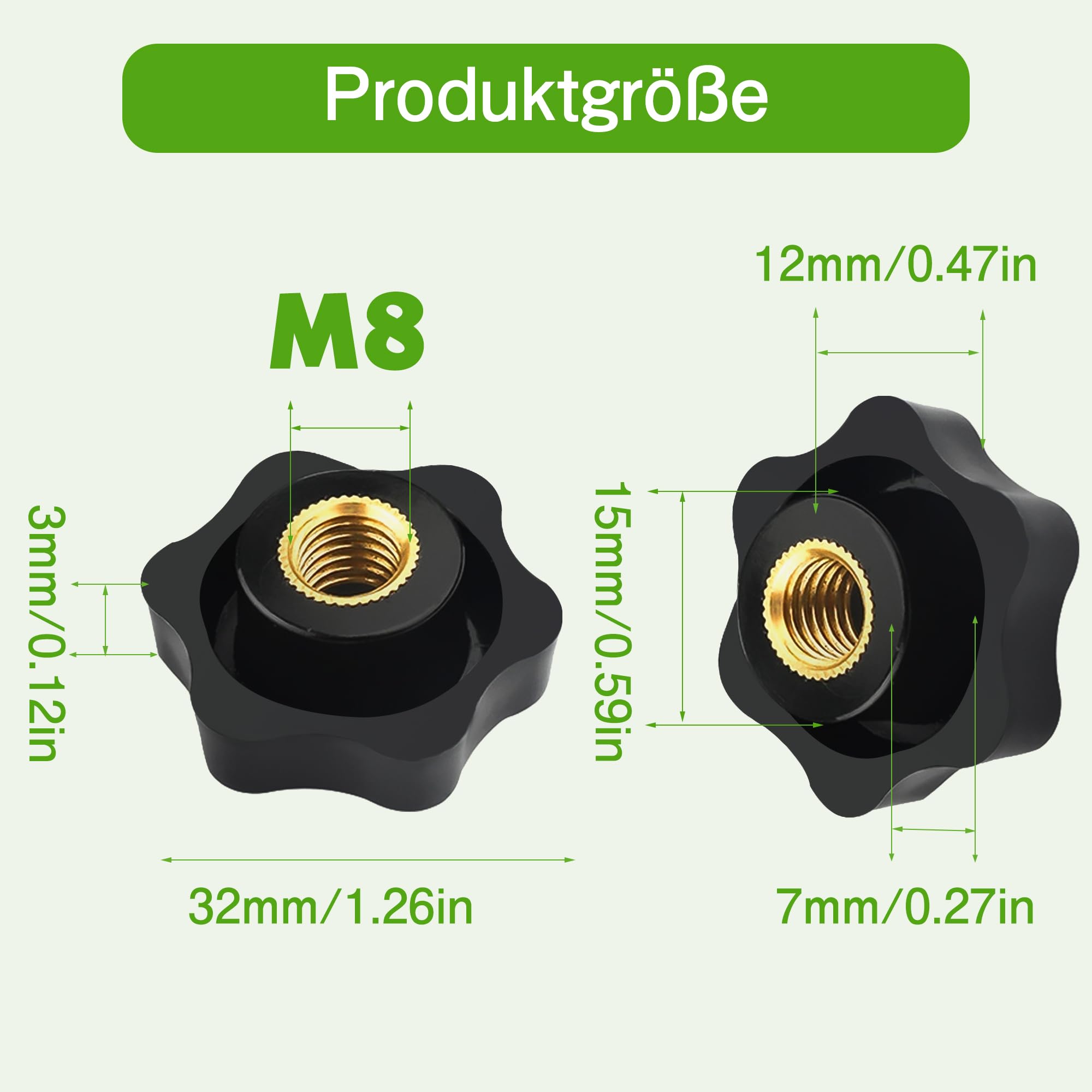 Rybtd 12 Pezzi Dadi con Impugnatura a Stella M8 x 32mm Manopola di Serraggio con Filettatura Zigrinata,Stella Testa Serraggio Dadi per Macchine Utensili, Attrezzature per il Fitness