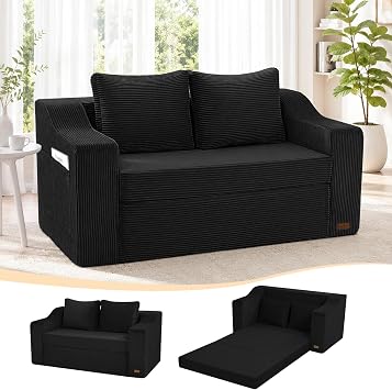 MeMoreCool Convertible Sofa Bed, Folding Boneless Floor Couch, Black