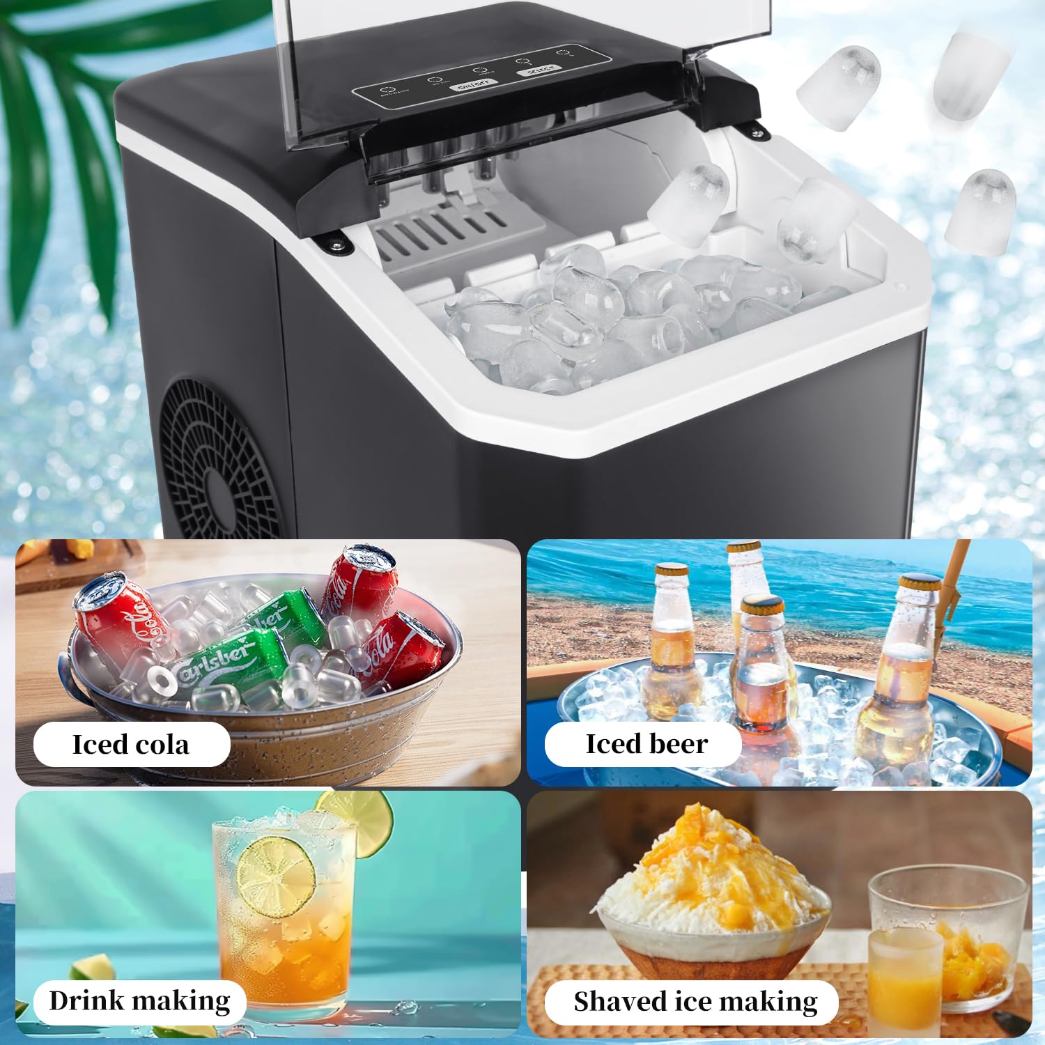 Macchina per cubetti di ghiaccio compatta da 120 W, piccola, 9 cubetti di ghiaccio in 6 minuti, 12 kg/24 h, con sensore a infrarossi e autopulente, macchina per cubetti di ghiaccio per cucina, ufficio