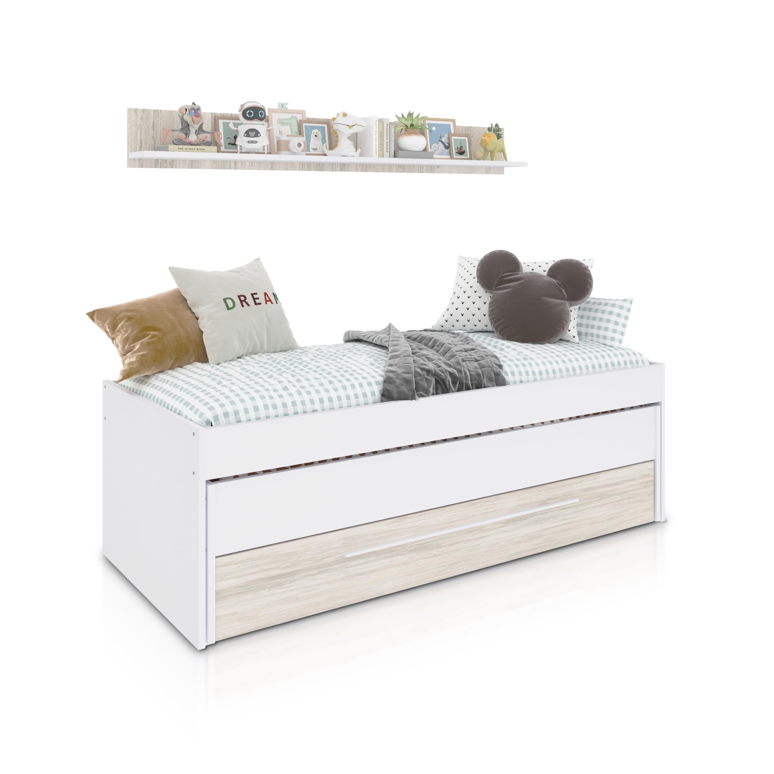 Cama Nido Juvenil 2 Camas Cajon Estante Modelo Nuit Blanco 199x96x65 cm