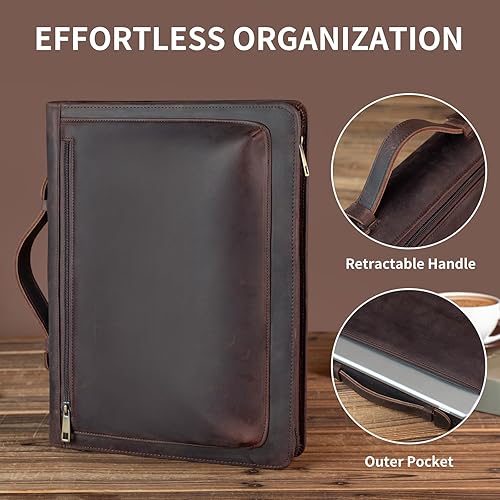 Miniatura 3 de Cuaderno de notas de cuero de caballo loco vintage hecho a mano (A4), organizador de negocios con asa, para iPad ProMicrosoft Surface Protableta de