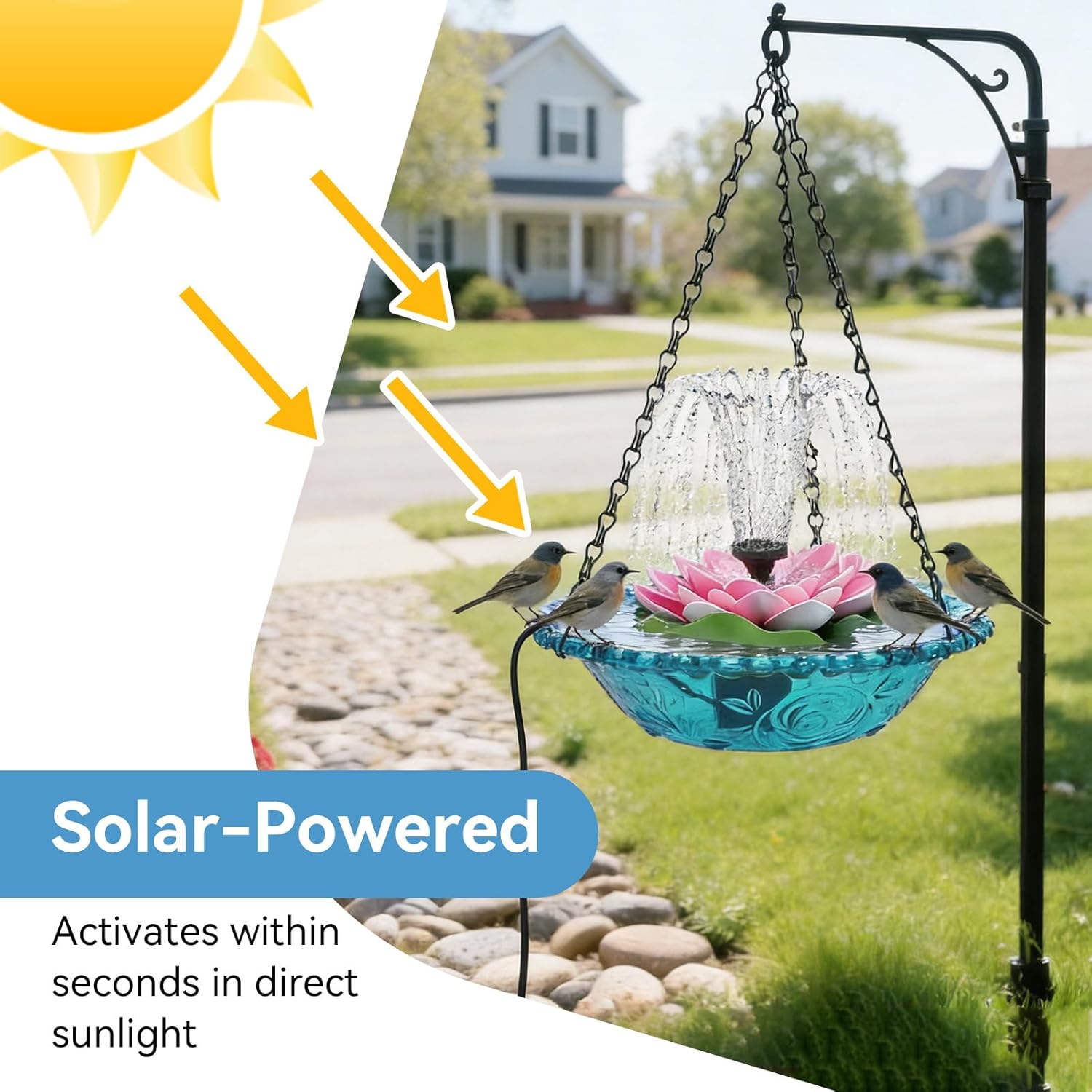 Hanging Bird Bath, 40cm/15.7in Solar Powered Water Fountain Pump Basin Outdoor Hummingbird Feeder Drinking Tray for Garden Yard Patio Decor