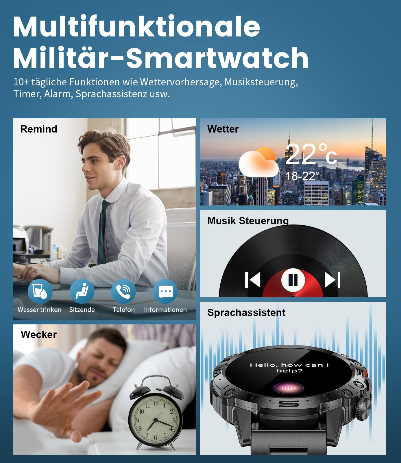 LIGE Smartwatch Herren mit Telefonfunktion für Android iOS 1.43'' Amoled HD Outdoor Sportuhr Smartwatch mit 110 Sportmodi,Pulsmesser/Schlafmonitor,IP68 Wasserdicht Schrittzähler,400mAh Batterie