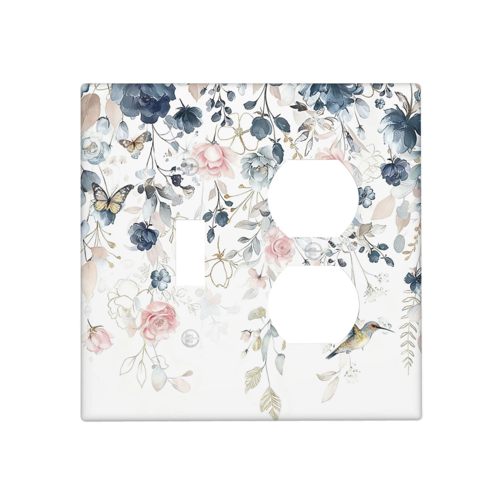 Luhuolu Decorative Outlet Covers Watercolor Blue Floral Hummingbird Butterfly 2 Gang Wall Plate Single Toggle Duplex Combo Light Switch Covers Switch Plate Cover for Bedroom Bathroom Home Decor