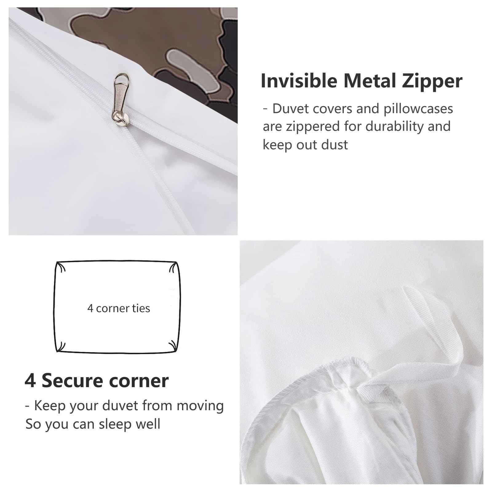 Funda nórdica 150 x 200 cm, Juego de Ropa de Cama para Camuflaje Marrón Oscuro Y Gris 3 Piezas, Incluye 1 Funda nórdica y 2 Fundas de Almohada 50 x 75 cm
