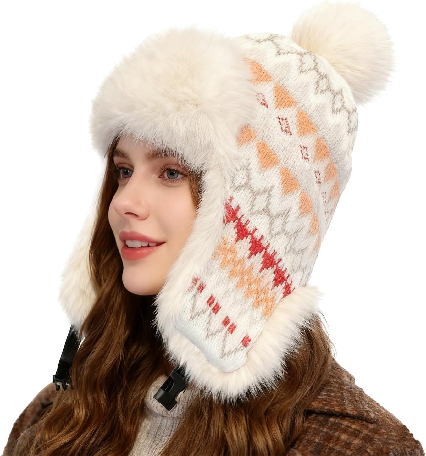 BXT Women Faux Fur Trapper Hat Hat with Ear Flap Fleece Lined Thermal Winter Ski Snow Cap Hunting Cycling Ushanka Russian Hat