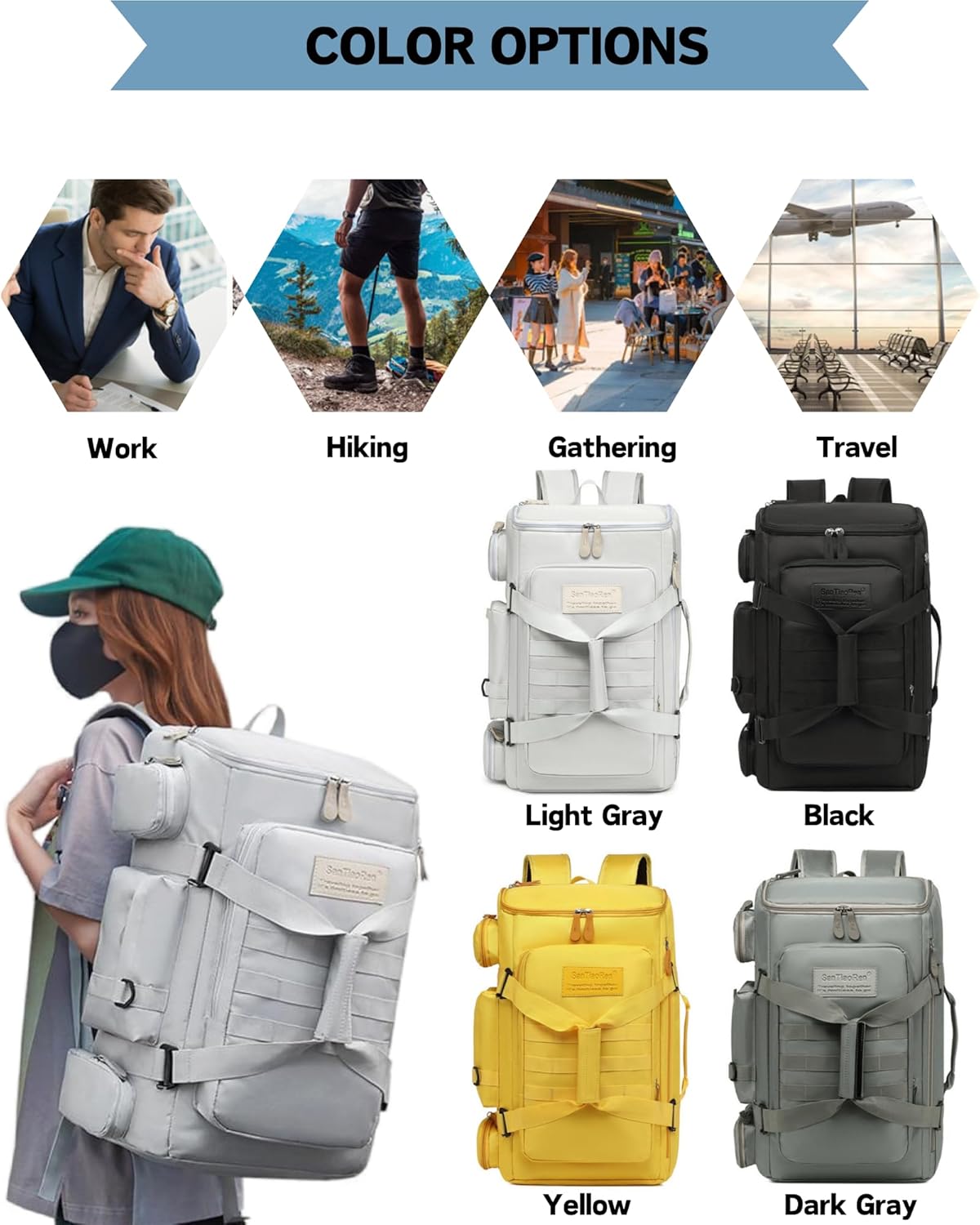 Large Travel Duffle Bags Backpack for Men Women, 50L Sports Gym Bag with Wet Pocket, Waterproof Carry On Backpack Weekender Overnight Backpack for Workout, Fitness, Outdoor, Business Dark Grey - Image 8