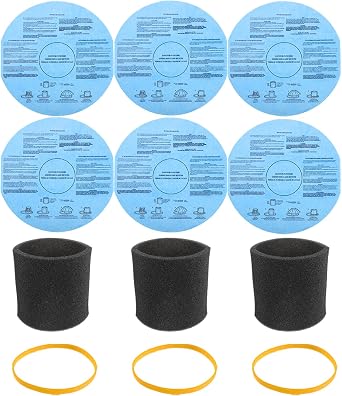 6 pack 90107 Dry Paper Disc Filters 3 Pack Retaining Bands 3Pack 90585 Shop Vac Foam Sleeve Filter Replacements for Most Shop Vac Wet Dry Vacuum Cleaners 5 Gallon and Above