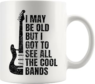 I May Be Old But I Got To See All The Cool Bands Musicians Gifts For Grandpa Grandma Dad Music Lover From Grandson Granddaughter Son Daughter Ceramic Mug 11oz White