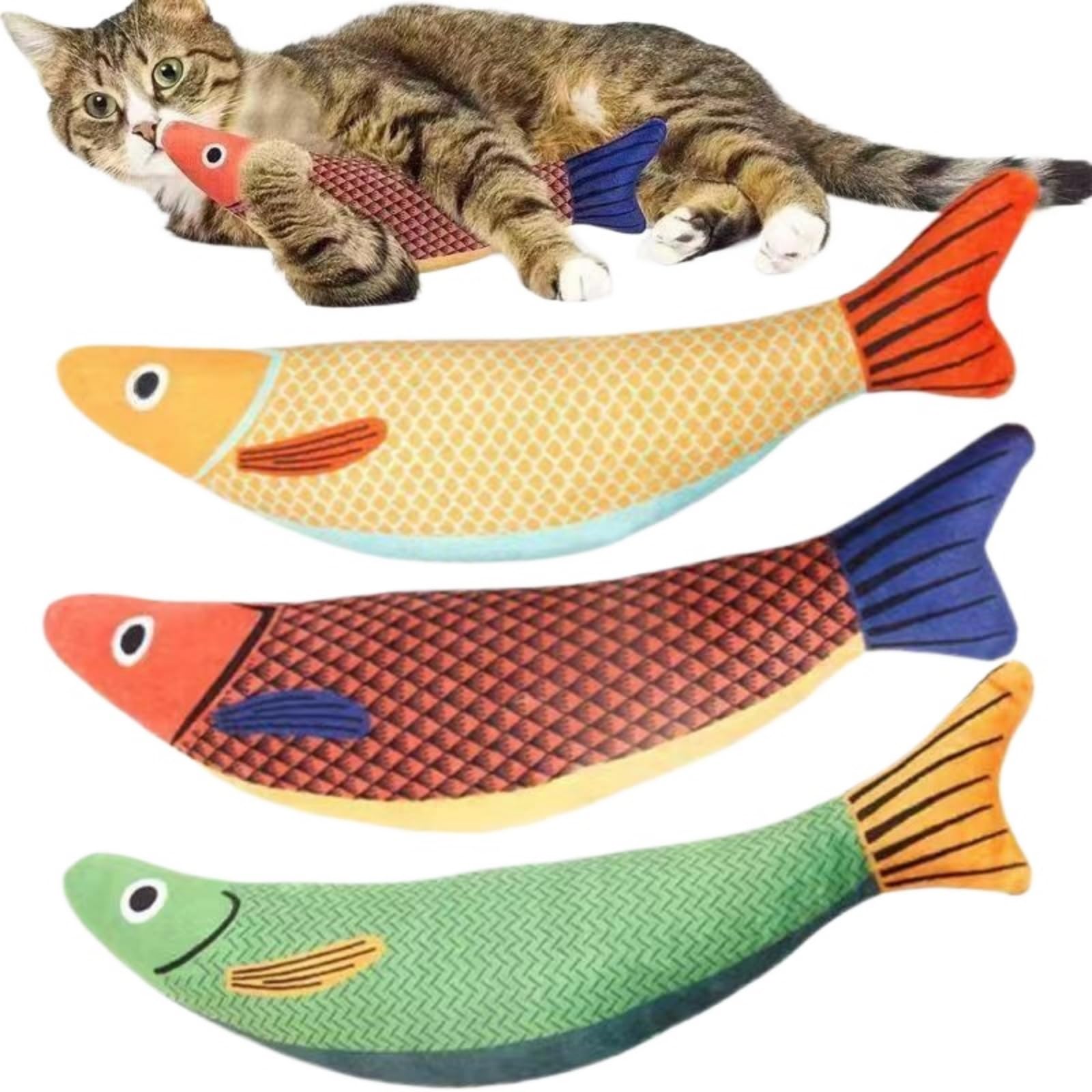 Juguete duradero con hierba gatera en forma de pez con fuerte atractivo herbal, tela suave y forro de seguridad para gatos de interior, juguete realista de 10 pulgadas de largo, juguete ligero