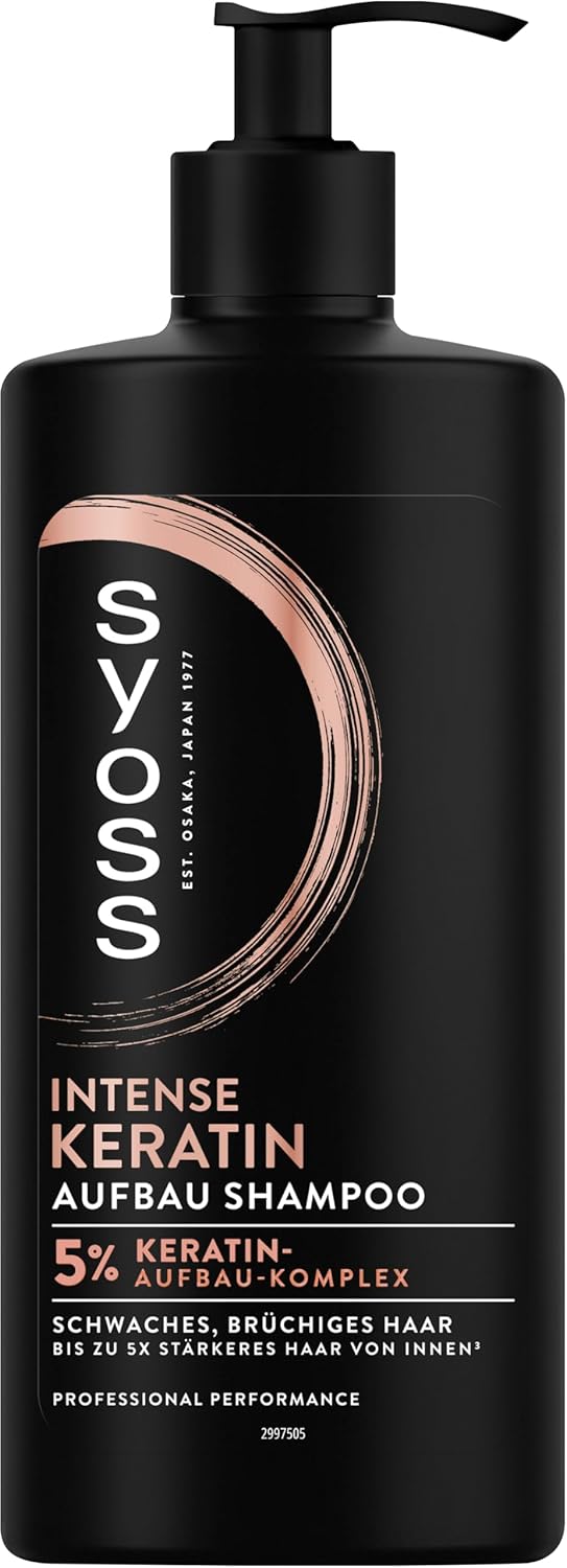 Syoss Keratin Shampoo (440 ml), Shampoo for fragile and brittle hair, fills and smoothes the hair fibre, Blue Lotus & Amino complex formula