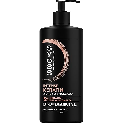Syoss Shampoo Keratin (440 ml), Haarshampoo für schwaches und brüchiges Haar, füllt und glättet die Haarfaser, Formel mit Blauem Lotus & Amino-Komplex