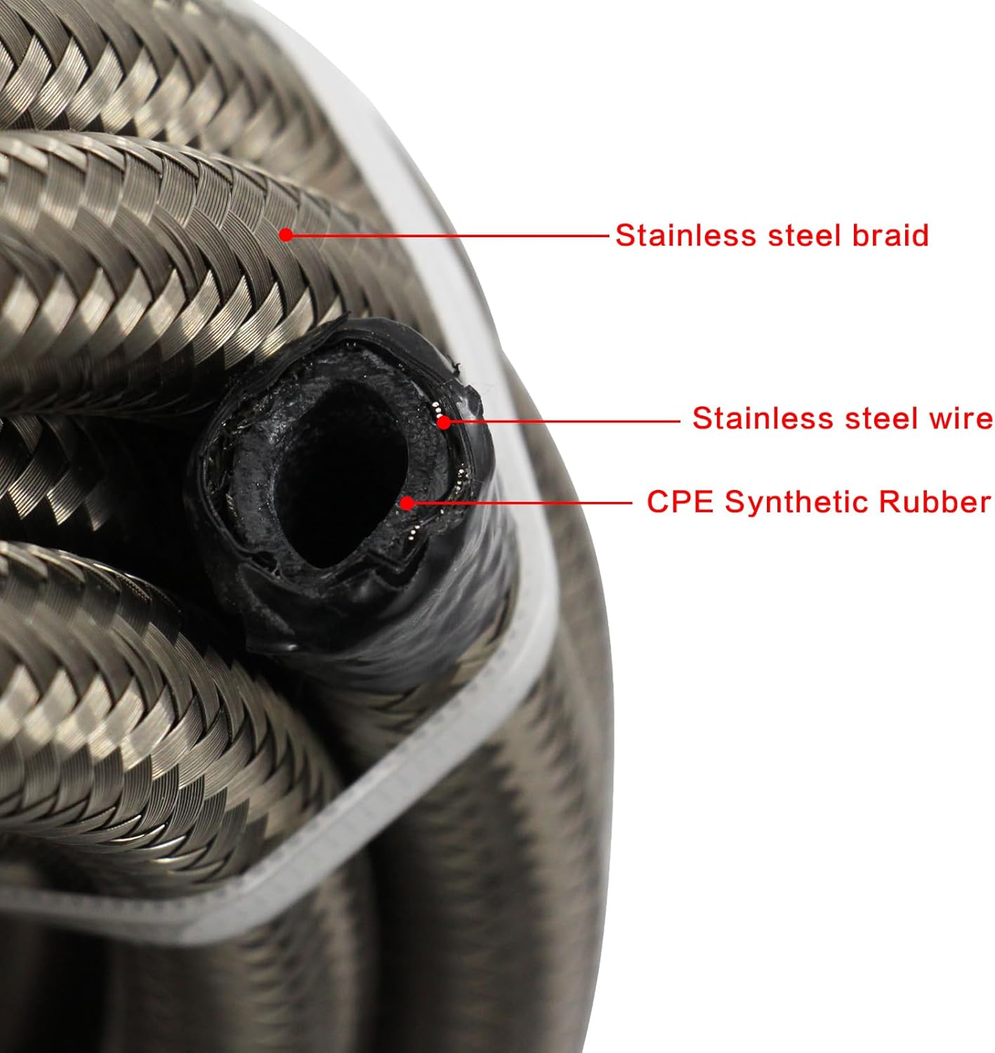8AN 20FT Fuel Line Hose Kit with Fitting, Stainless Steel Braided 1/2" CPE Fuel Oil Hose- 11.12mm ID (AN8, Stainless Steel)
