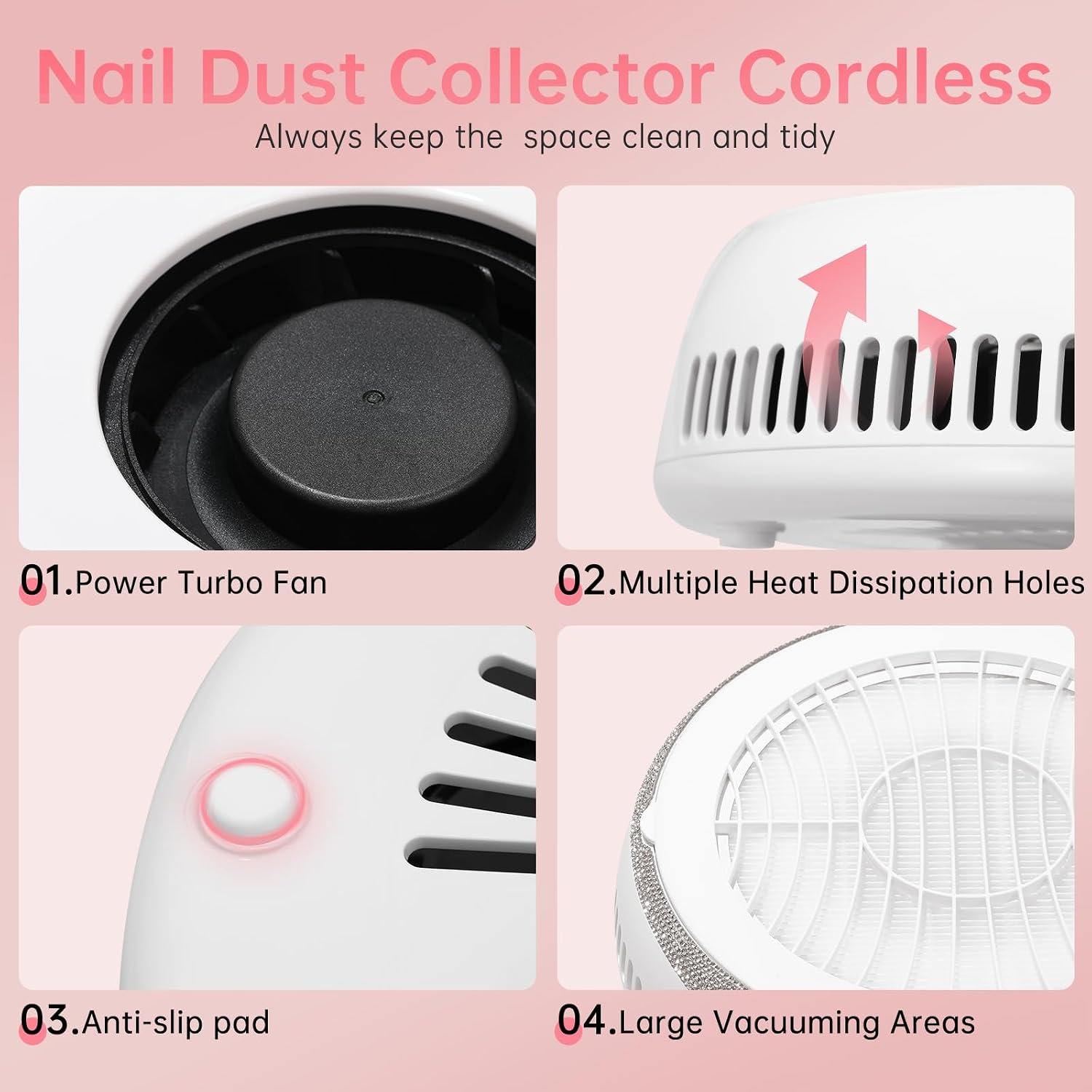 Nail Dust Collector, Rechargeable Dust Collector Nail Tech, 807 4200RPM Vacuum Fan Vent Dust Collector Extractor, Low Noise, Nail Salon&Home & 100 PCS Nail Dust Collector Filter Paper
